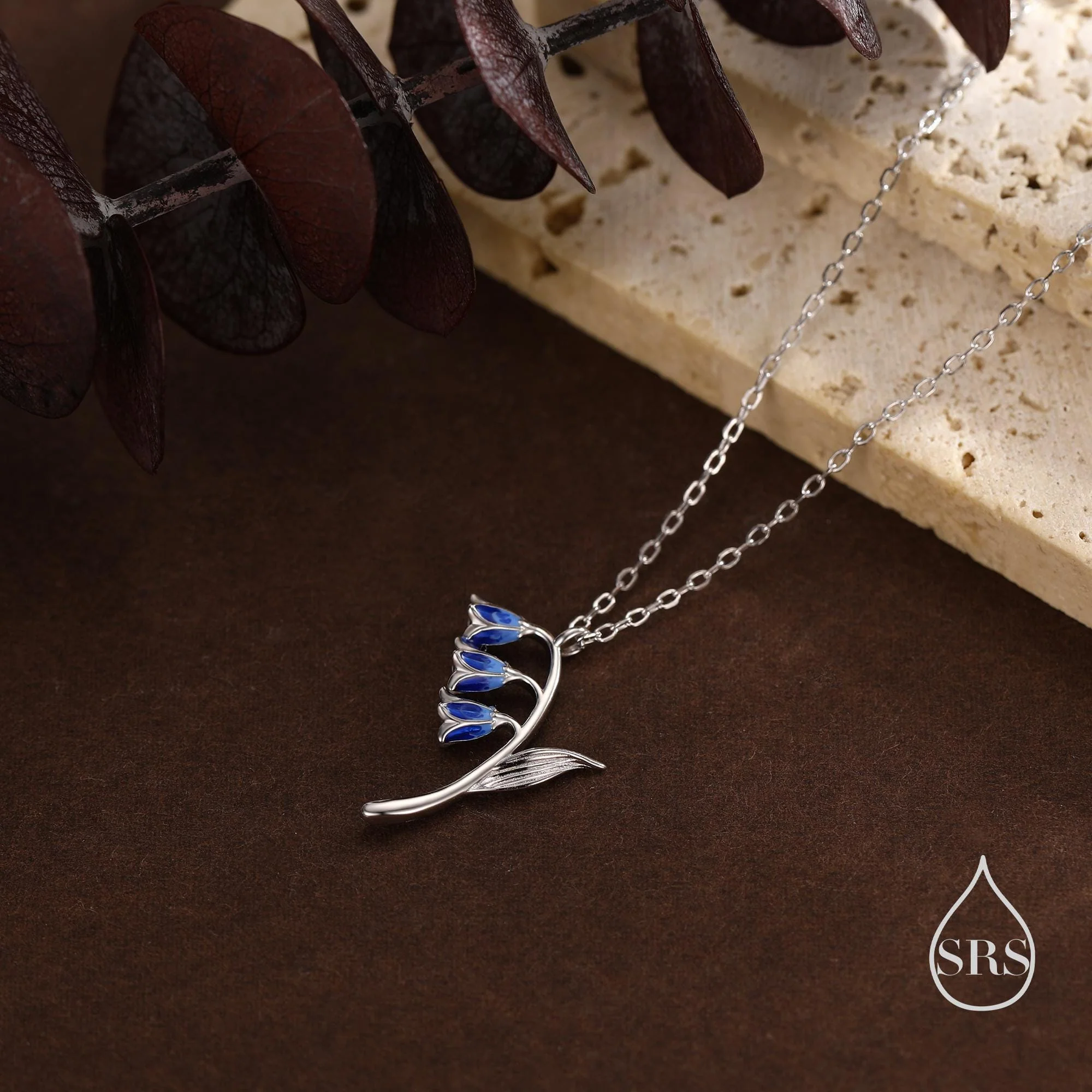Sterling Silver Enamel Bluebell Flower Pendant Necklace, Dainty Delicate Bluebell Flower Necklace, Snowdrop Necklace, Spring Flowers - Image 5