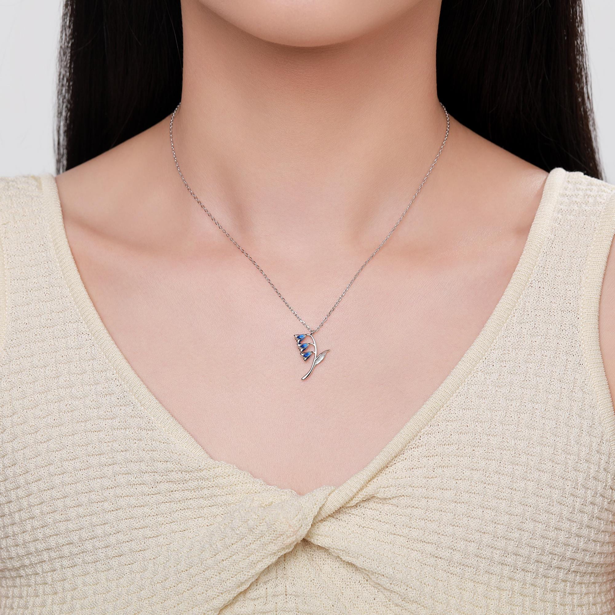 Sterling Silver Enamel Bluebell Flower Pendant Necklace, Dainty Delicate Bluebell Flower Necklace, Snowdrop Necklace, Spring Flowers - Image 8