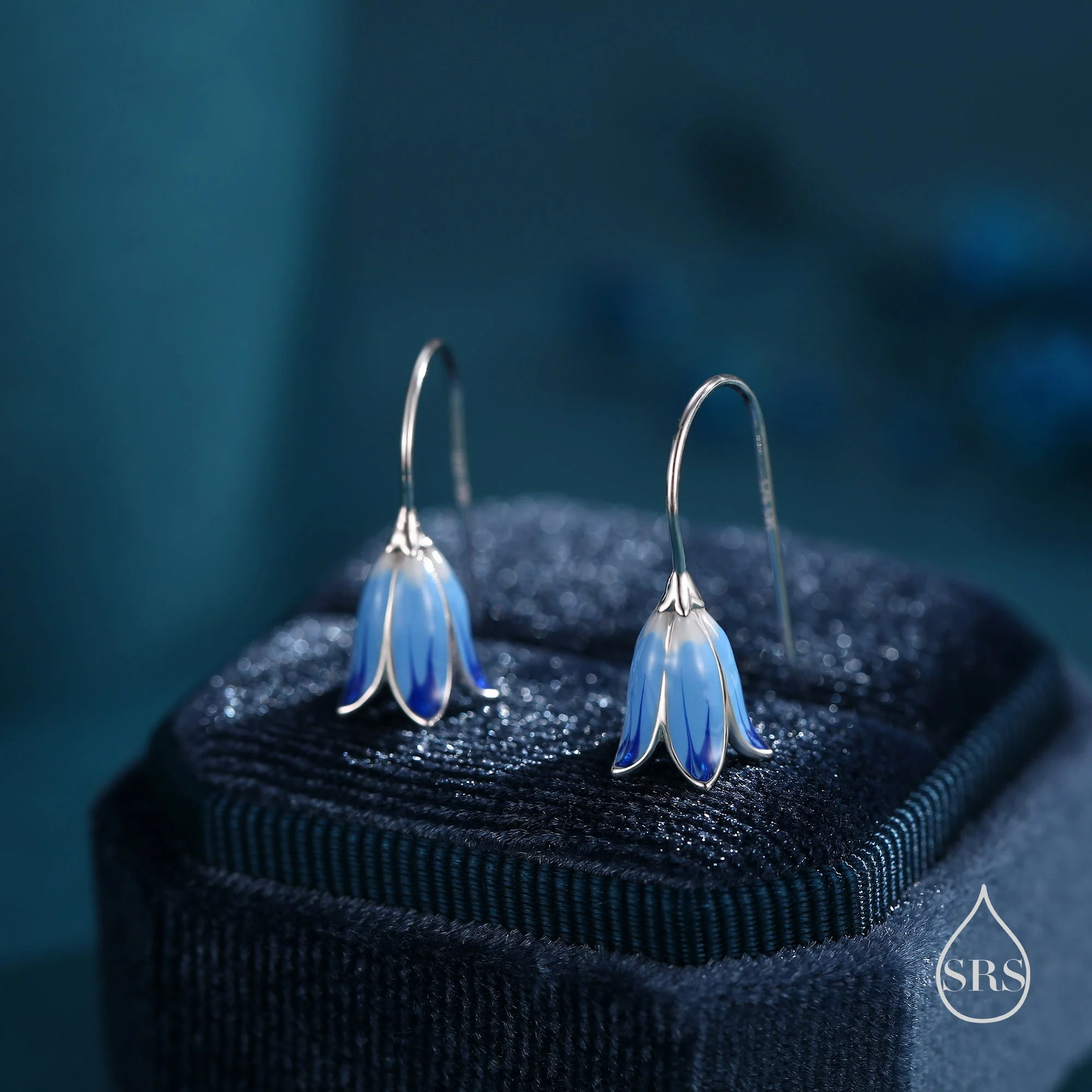 Sterling Silver Enamel Bluebell Flower Drop Hook Earrings - Image 3