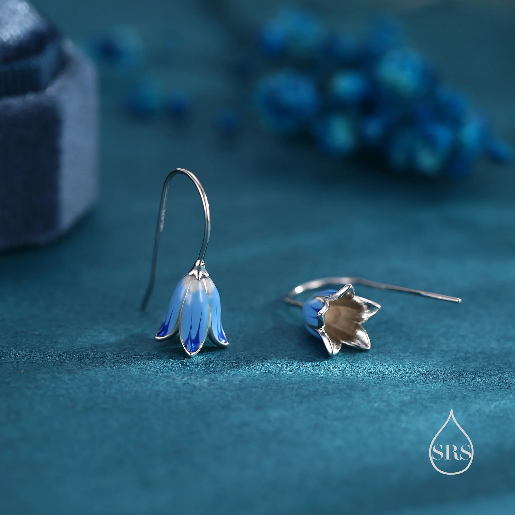 Sterling Silver Enamel Bluebell Flower Drop Hook Earrings - Image 4