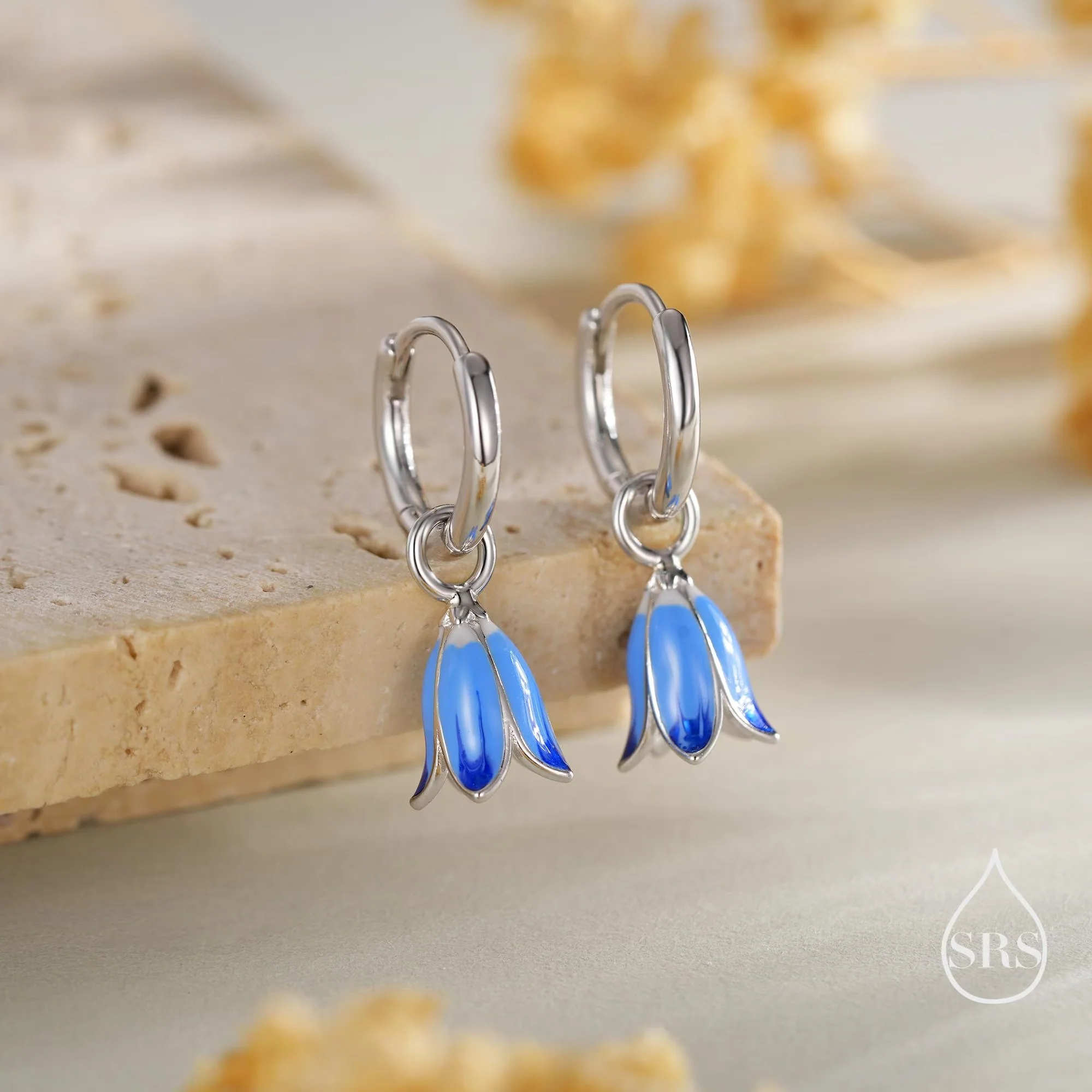 Sterling Silver Enamel Bluebell Flower Earrings and Necklace Set, Snowdrop jewelry, Gift set - Image 7