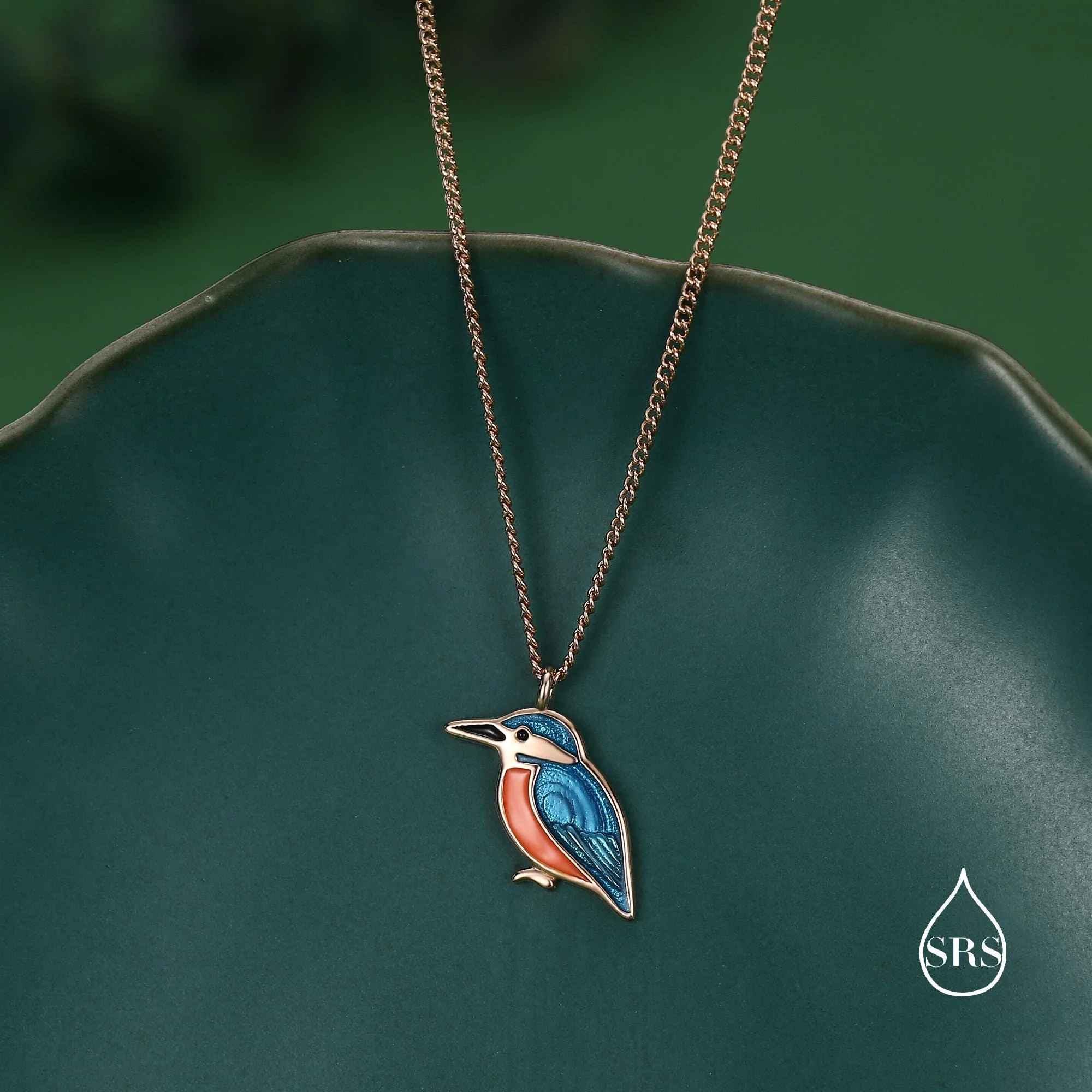Sterling Silver Enamel Kingfisher Necklace - Image 3
