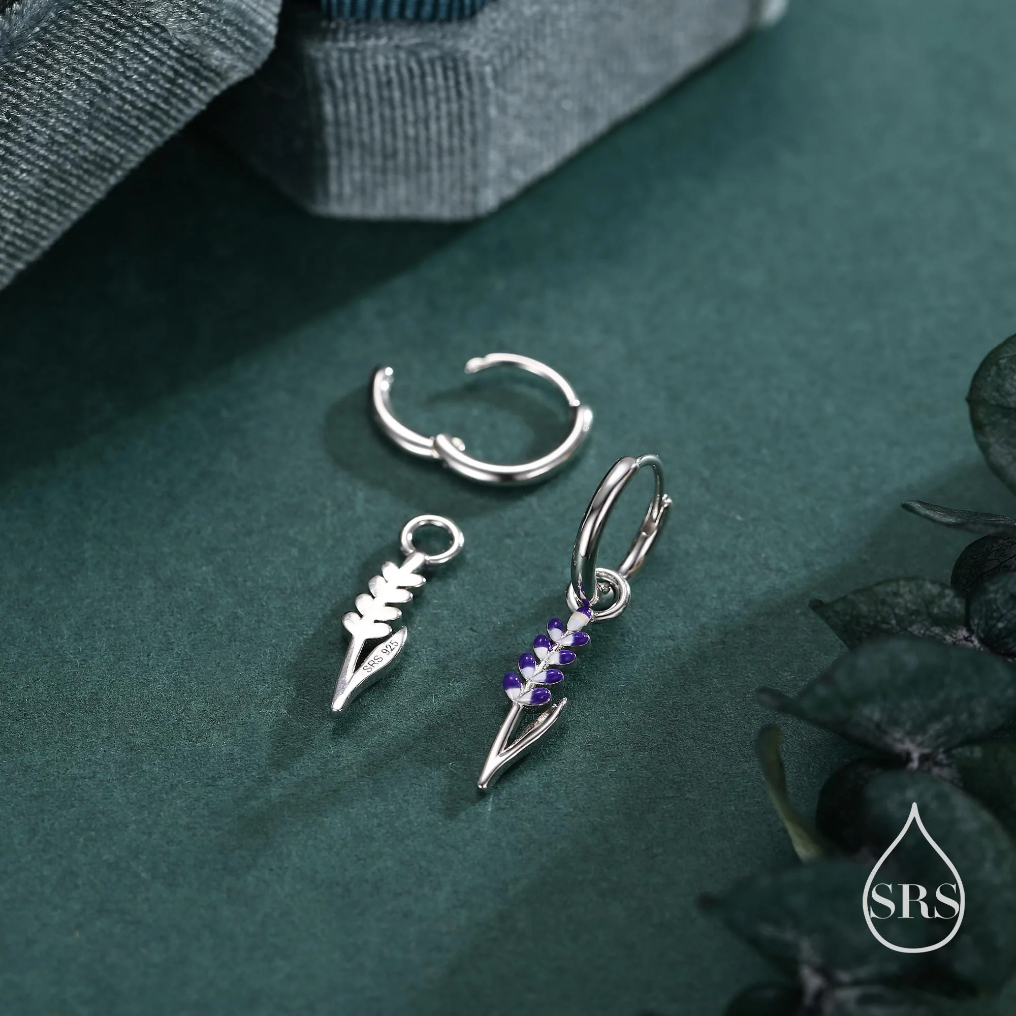 Sterling Silver Enamel Lavender Huggie Hoop Earrings, Delicate Silver Lavender Detachable Hoop Earrings, Silver or Gold - Image 3