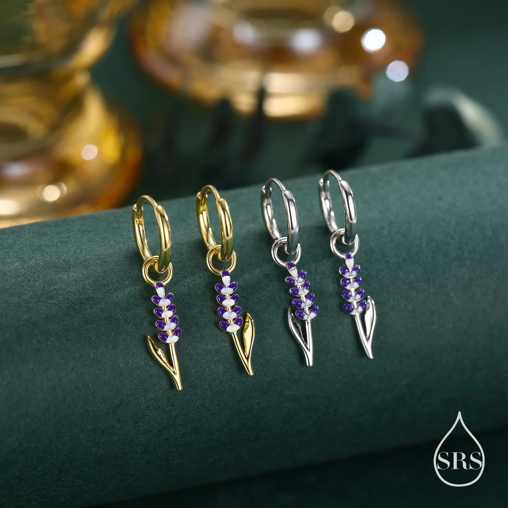 Sterling Silver Enamel Lavender Huggie Hoop Earrings, Delicate Silver Lavender Detachable Hoop Earrings, Silver or Gold - Image 5