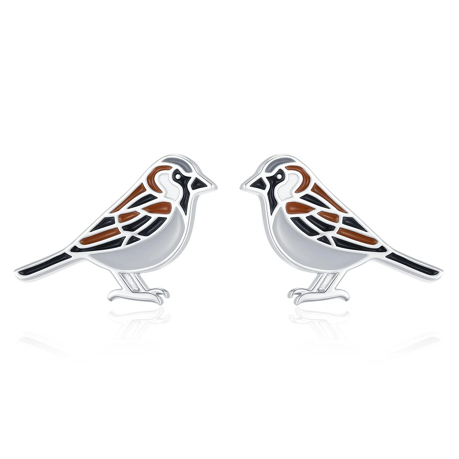 Sterling Silver Enamel Sparrow Stud Earrings,Bird Earrings - Image 9