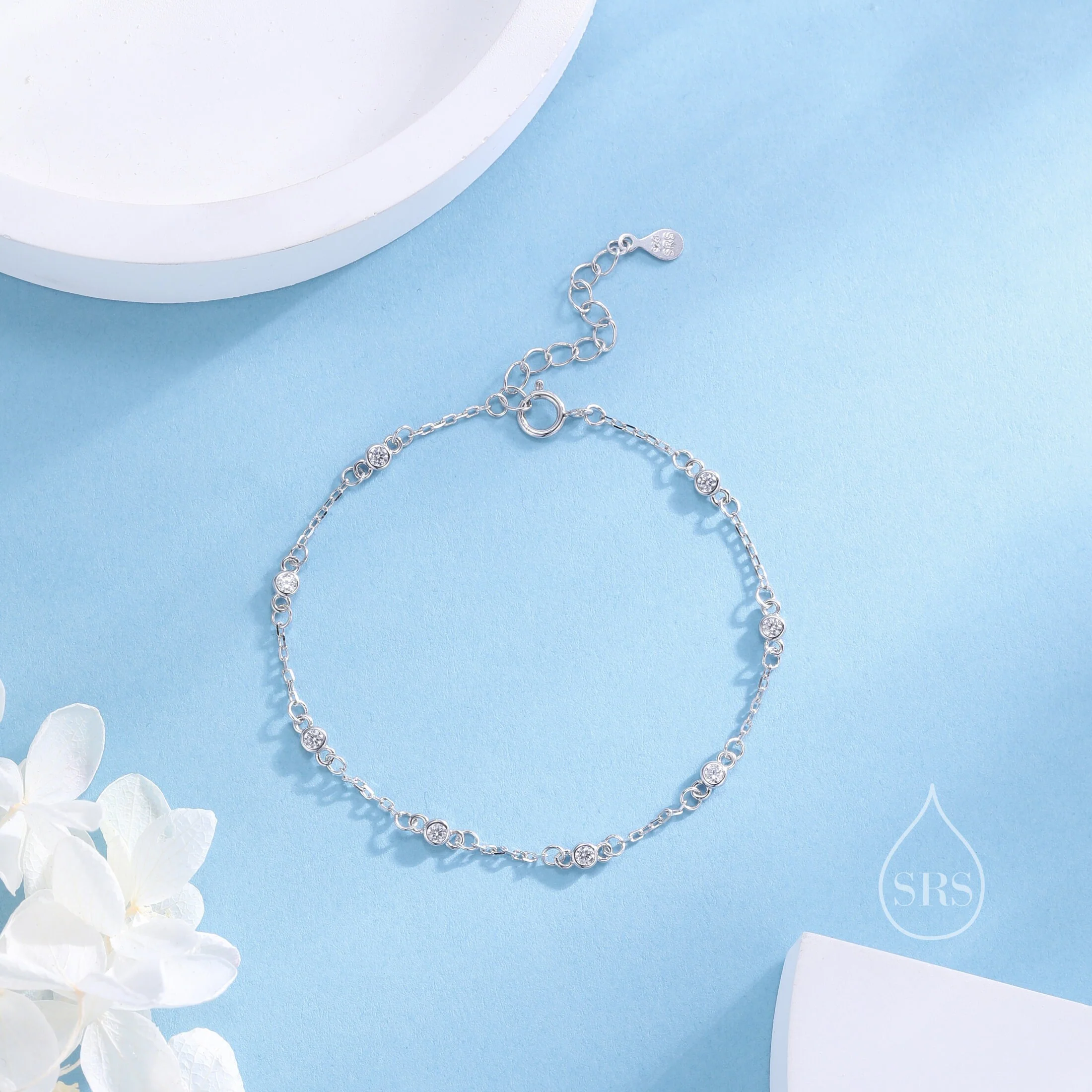 Sterling Silver Extra Delicate Clear CZ Bezel Bracelet, Silver or Gold, CZ Satellite Bracelet, Tiny Delicate CZ Bracelet - Image 5