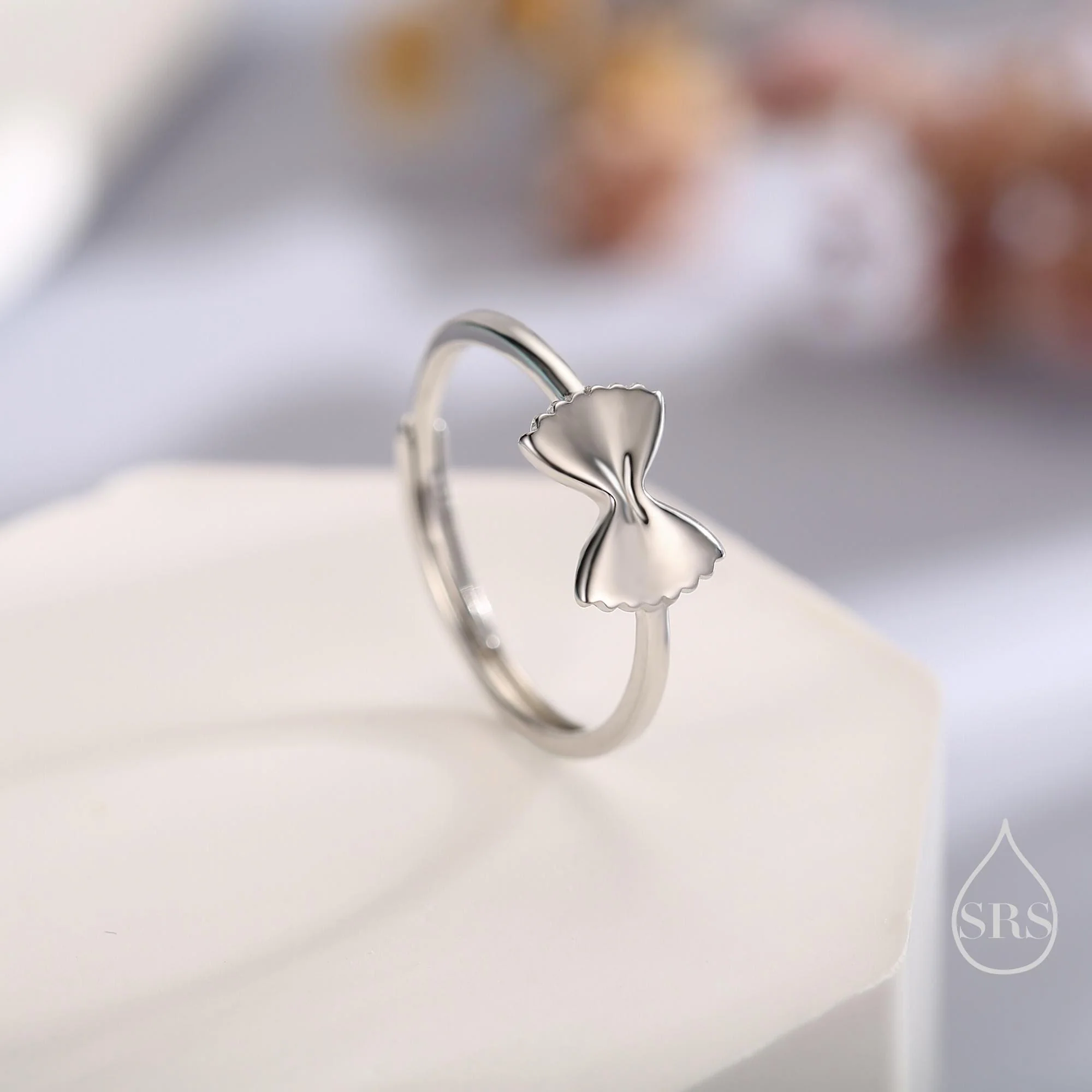 Sterling Silver Farfalle Pasta Ring, Silver or Gold Finish Adjustable Size, Food Jewellery, Pasta Ring, Fun and Quirky Design - Image 2