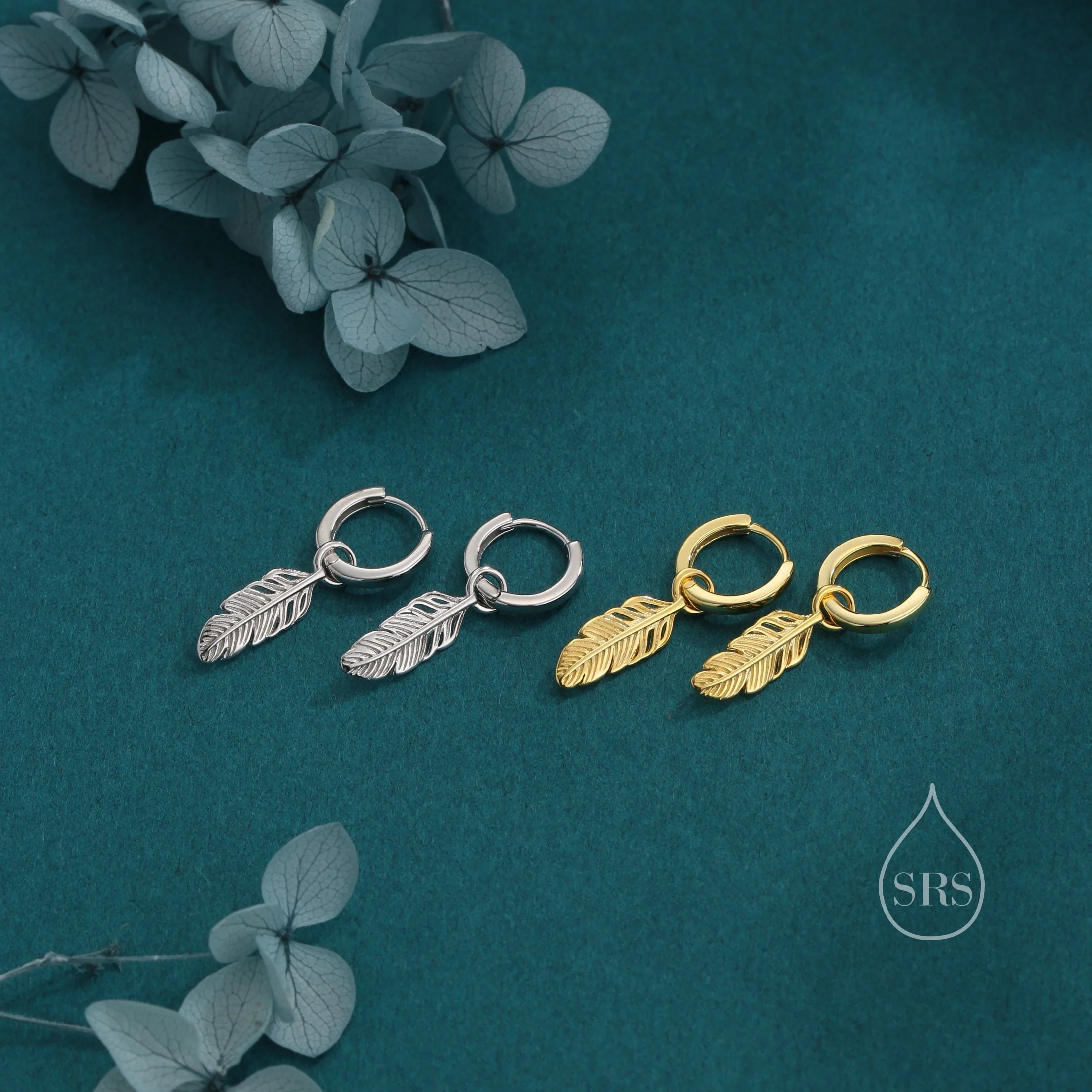 Sterling Silver Feather Hoop Earrings, Detachable Feather Dangle Hoop Earrings, Silver or Gold, Interchangeable Charms - Image 6