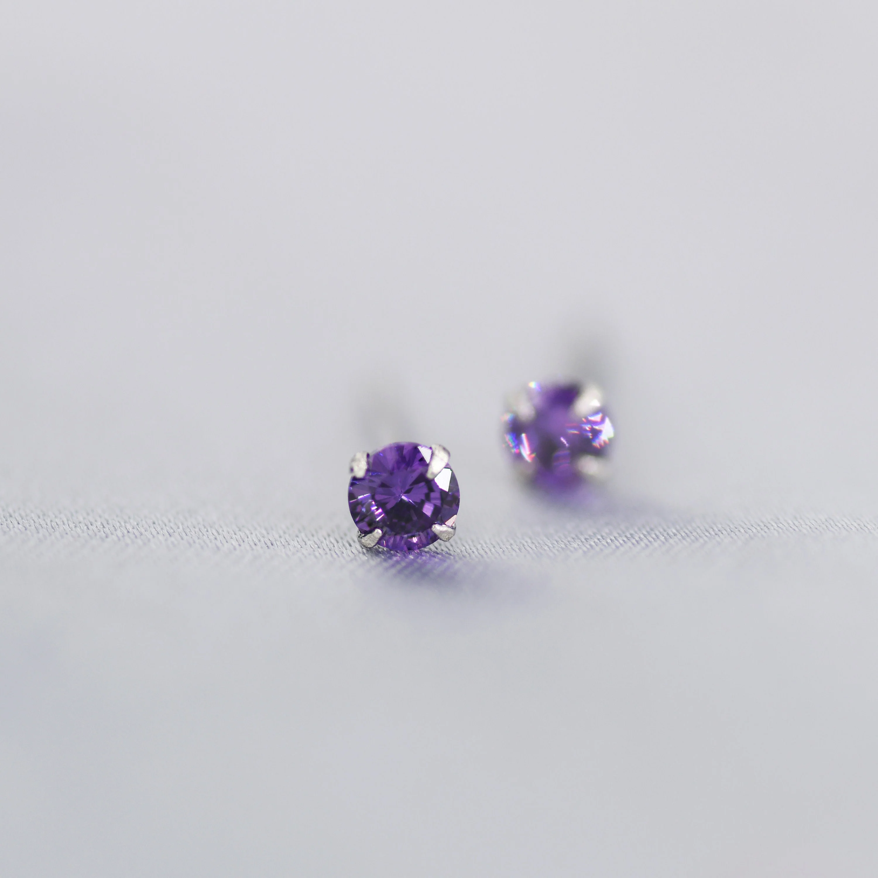 Sterling Silver February Birthstone Amethyst CZ Stud Earrings, Extra Tiny Purple Crystal Stud, 3mm Birthstone CZ Earrings - Image 3