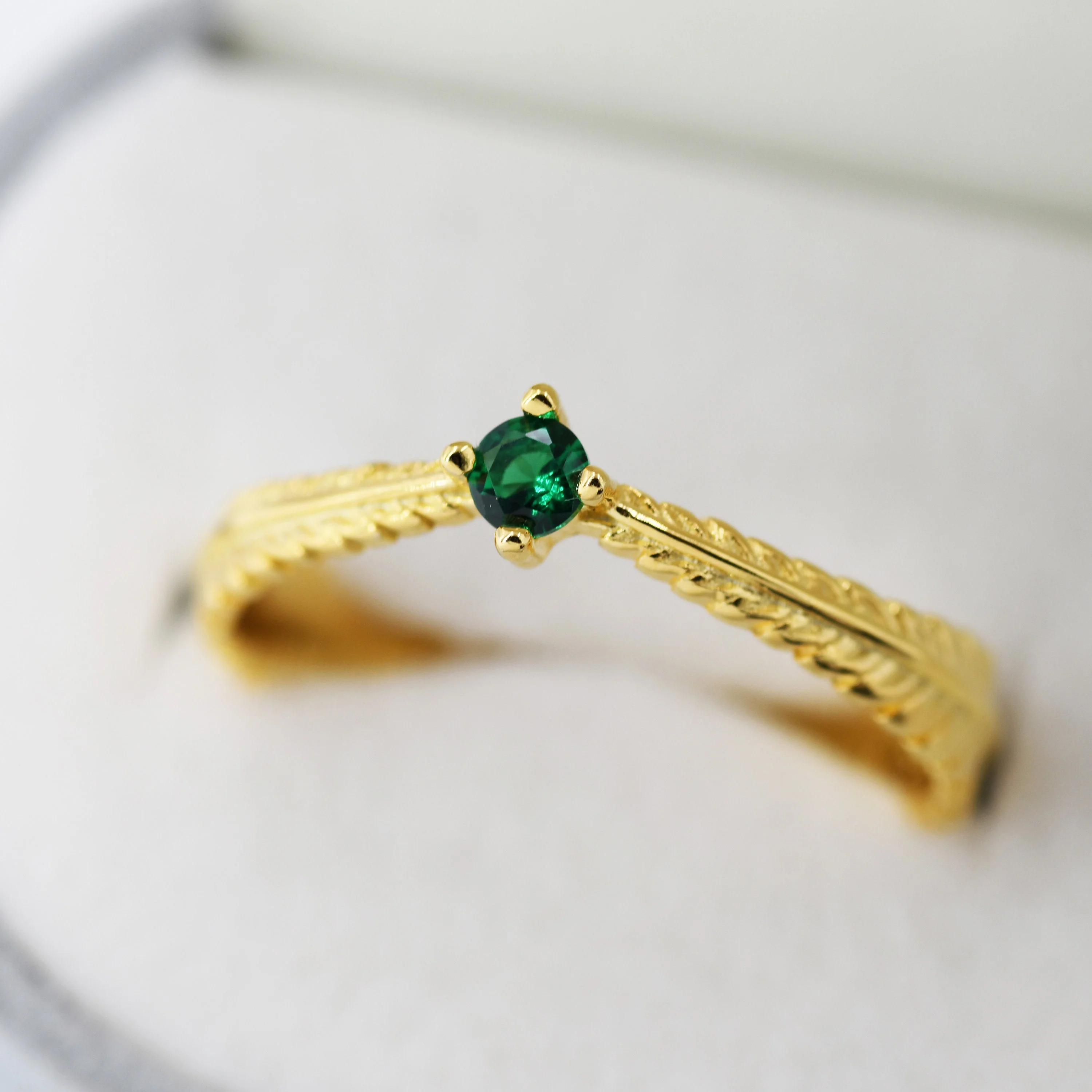 Sterling Silver Fern Leaf Emerald Green CZ Ring, Eternity Ring, Friendship Ring, Nature Inspired Jewellery US 5 - 8 - Image 5