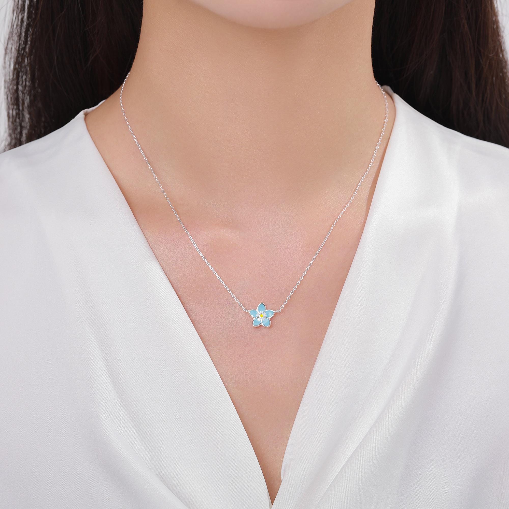 Sterling Silver Forget-me-not Flower Pendant Necklace, Flower Necklace, Extra Small Forget-me-not Necklace, Forget me not Jewellery - Image 2