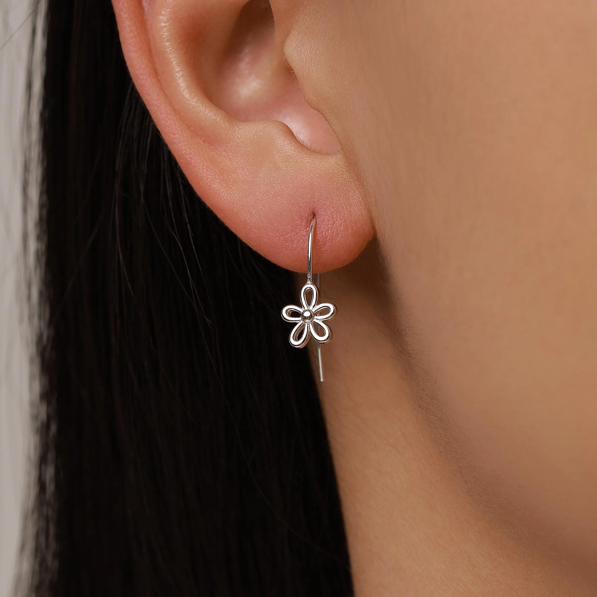 Sterling Silver Forget-me-not Flower Drop Hook Earrings