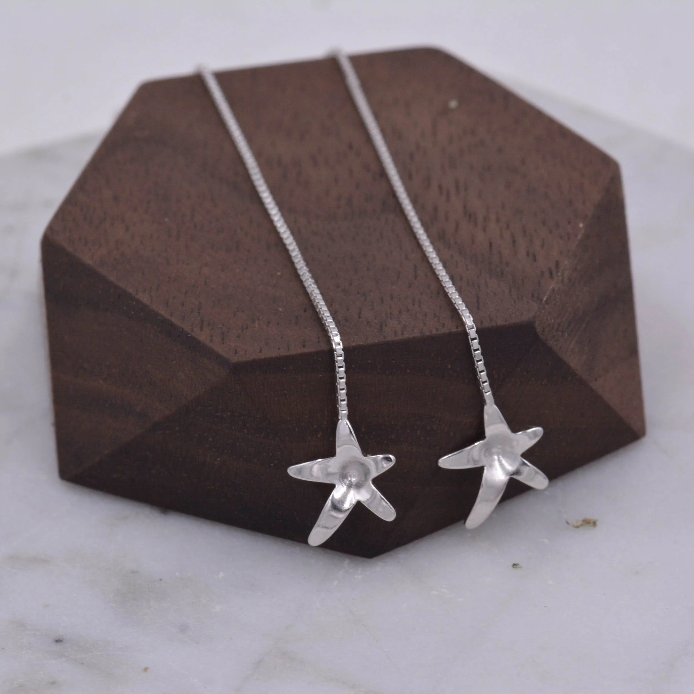 Sterling Silver Forget-me-not Flower Star Blossom Wire Ear Threader Drop Dangling Earrings - Nature Inspired Whimsical Design C63 - Image 3
