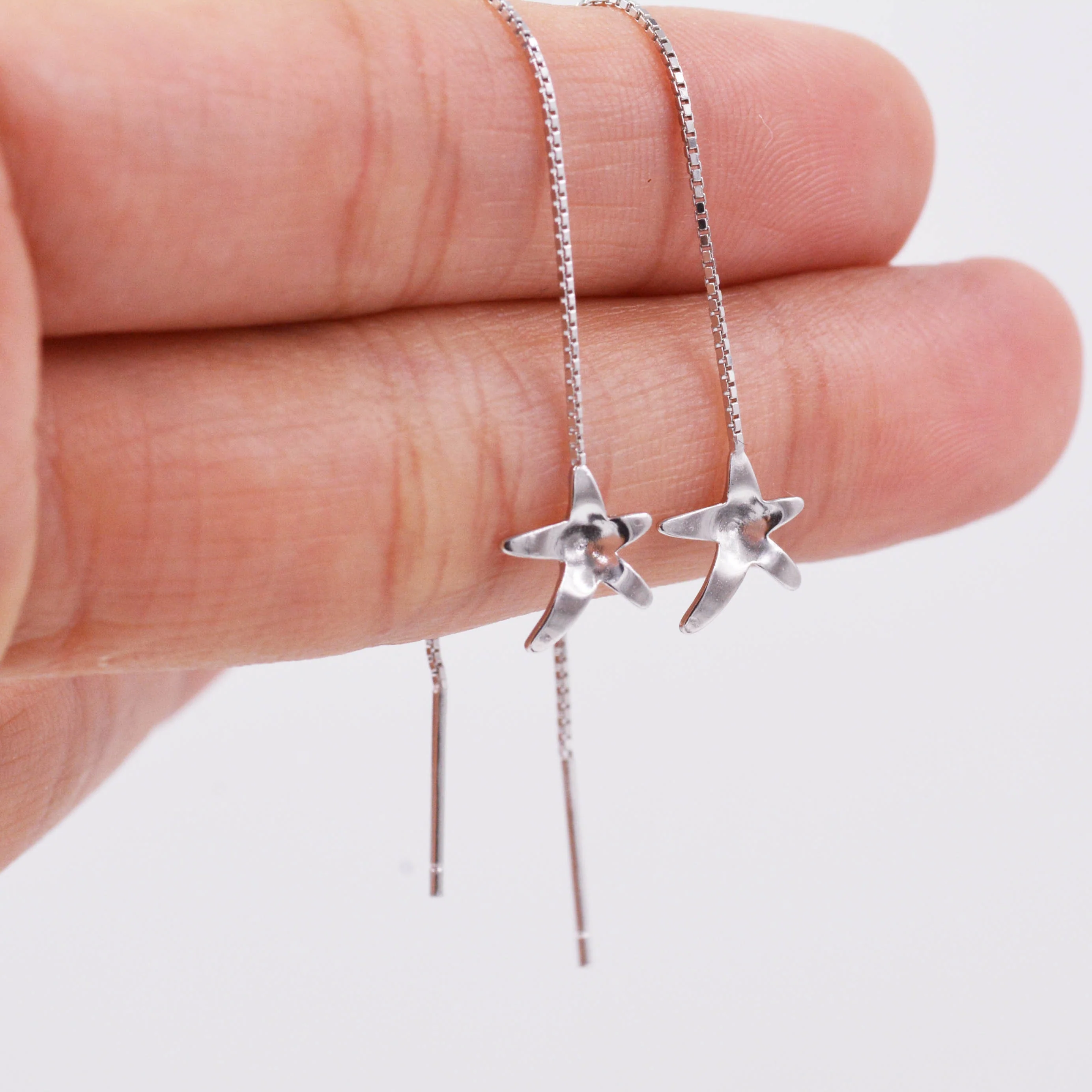 Sterling Silver Forget-me-not Flower Star Blossom Wire Ear Threader Drop Dangling Earrings - Nature Inspired Whimsical Design C63 - Image 4