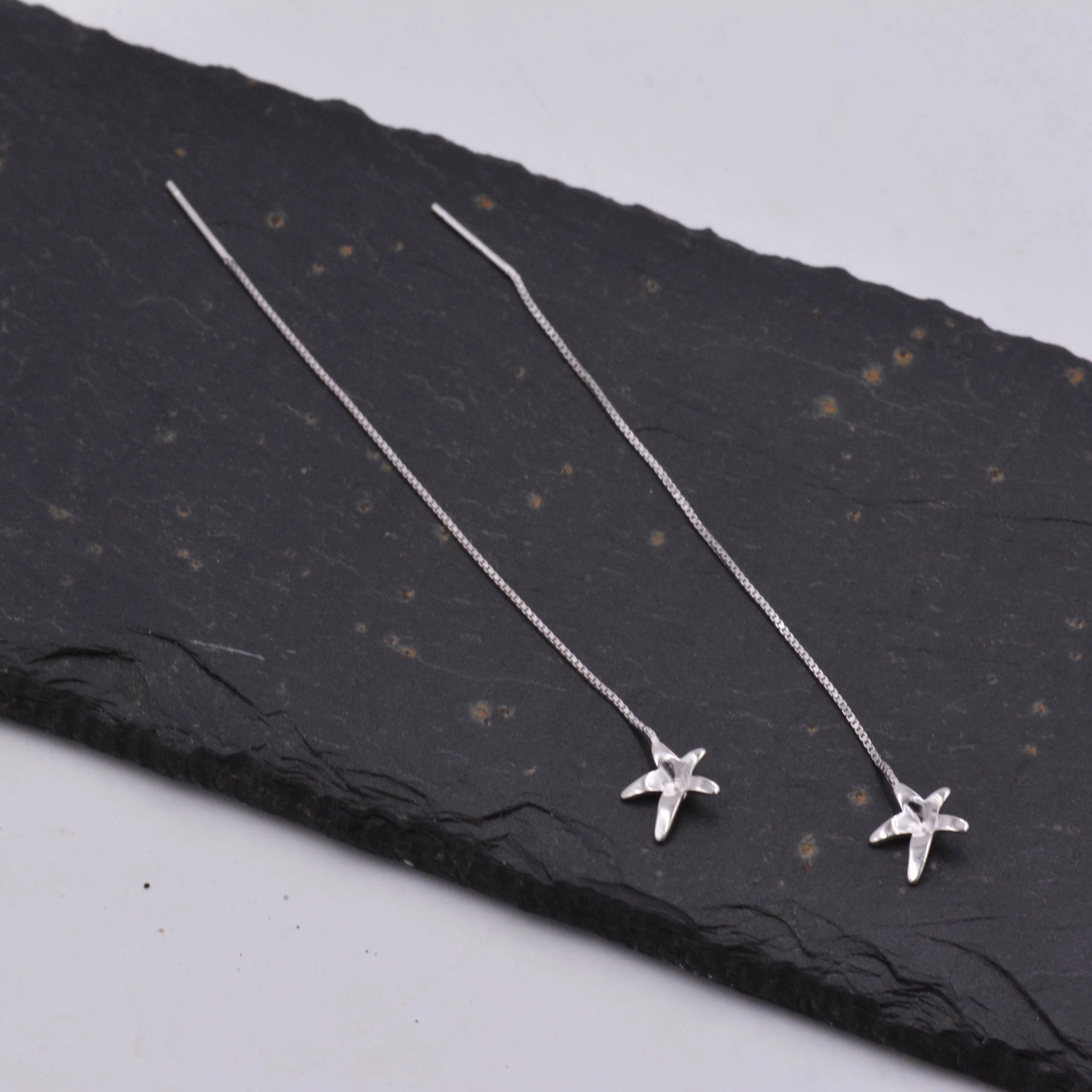 Sterling Silver Forget-me-not Flower Star Blossom Wire Ear Threader Drop Dangling Earrings - Nature Inspired Whimsical Design C63 - Image 5