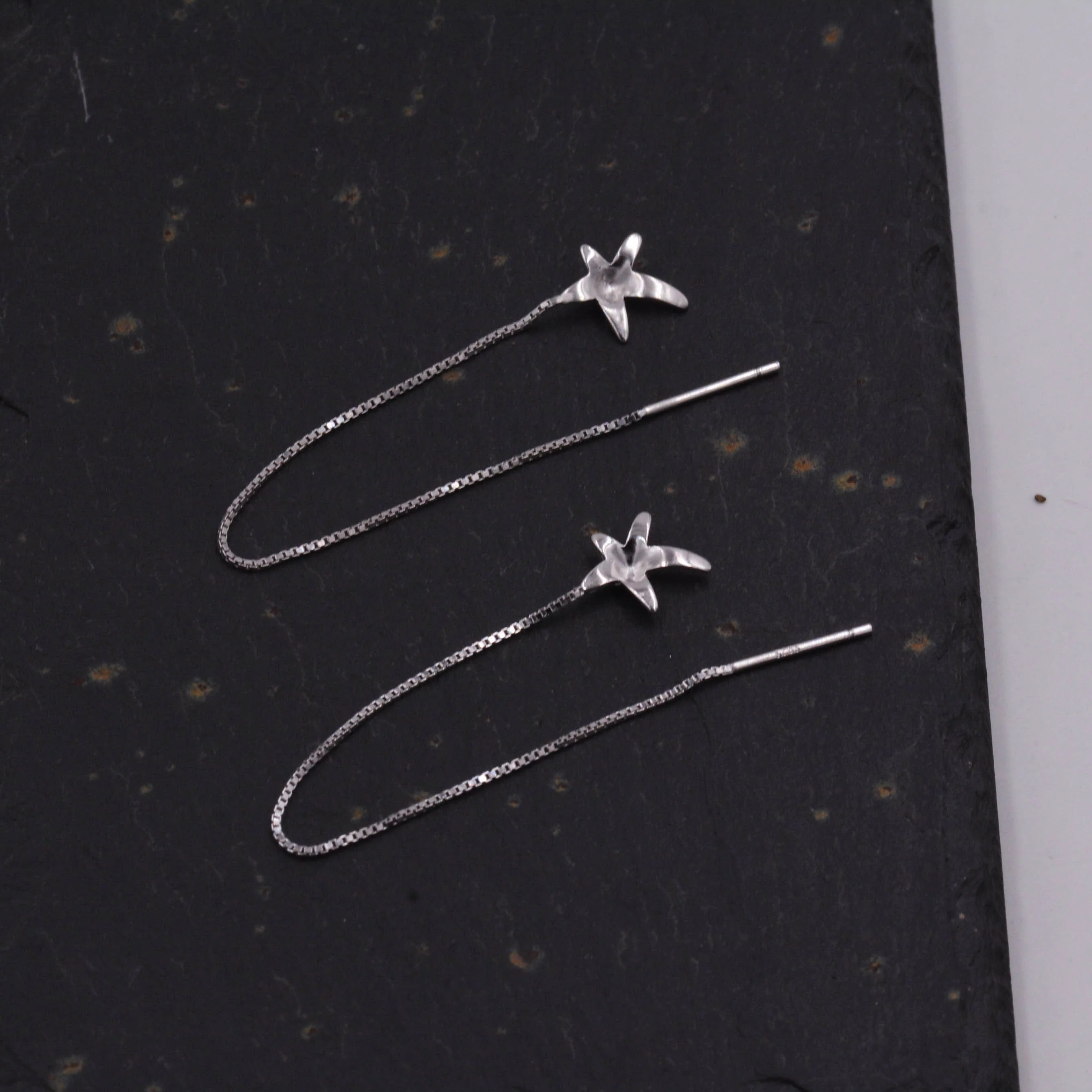 Sterling Silver Forget-me-not Flower Star Blossom Wire Ear Threader Drop Dangling Earrings - Nature Inspired Whimsical Design C63 - Image 6