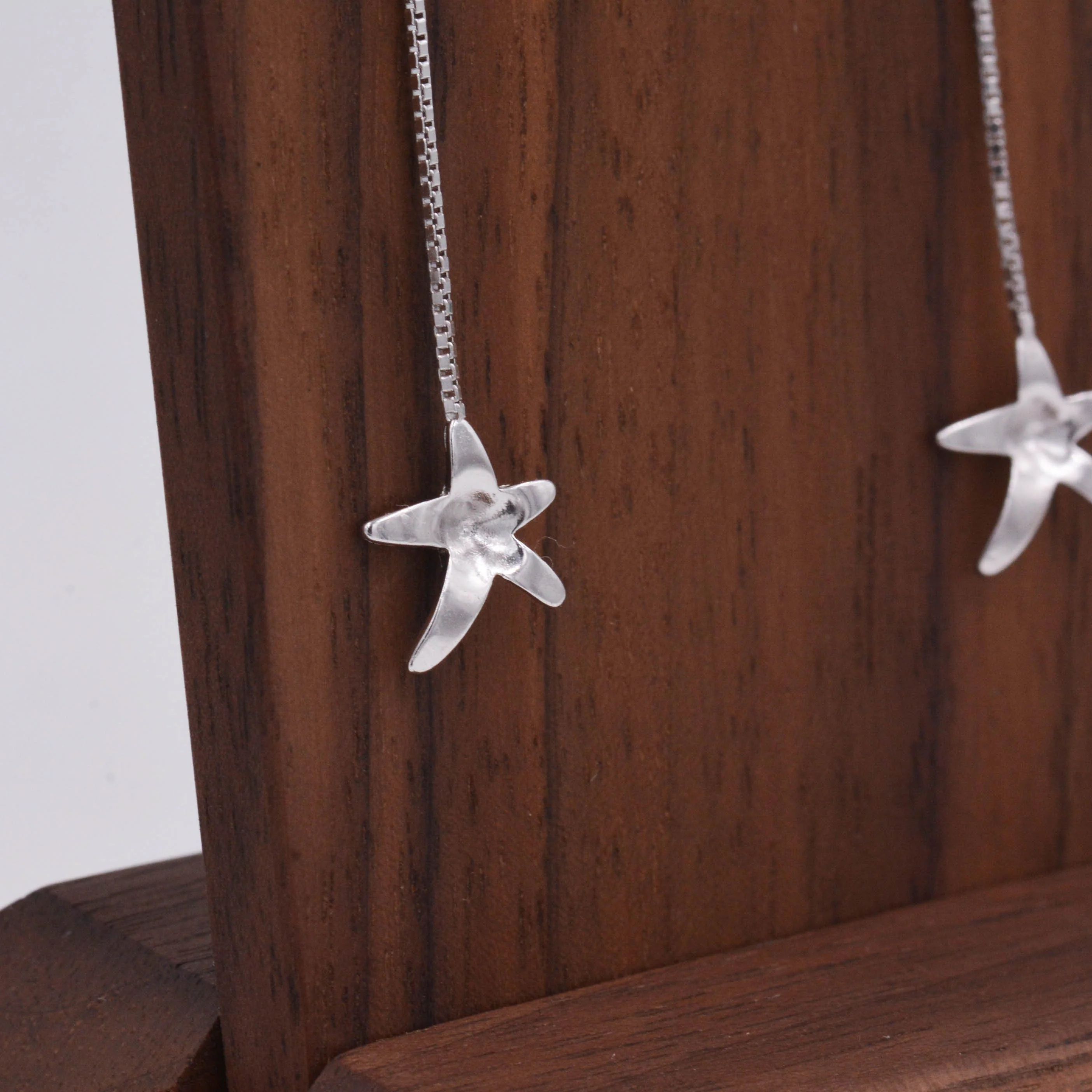 Sterling Silver Forget-me-not Flower Star Blossom Wire Ear Threader Drop Dangling Earrings - Nature Inspired Whimsical Design C63 - Image 8