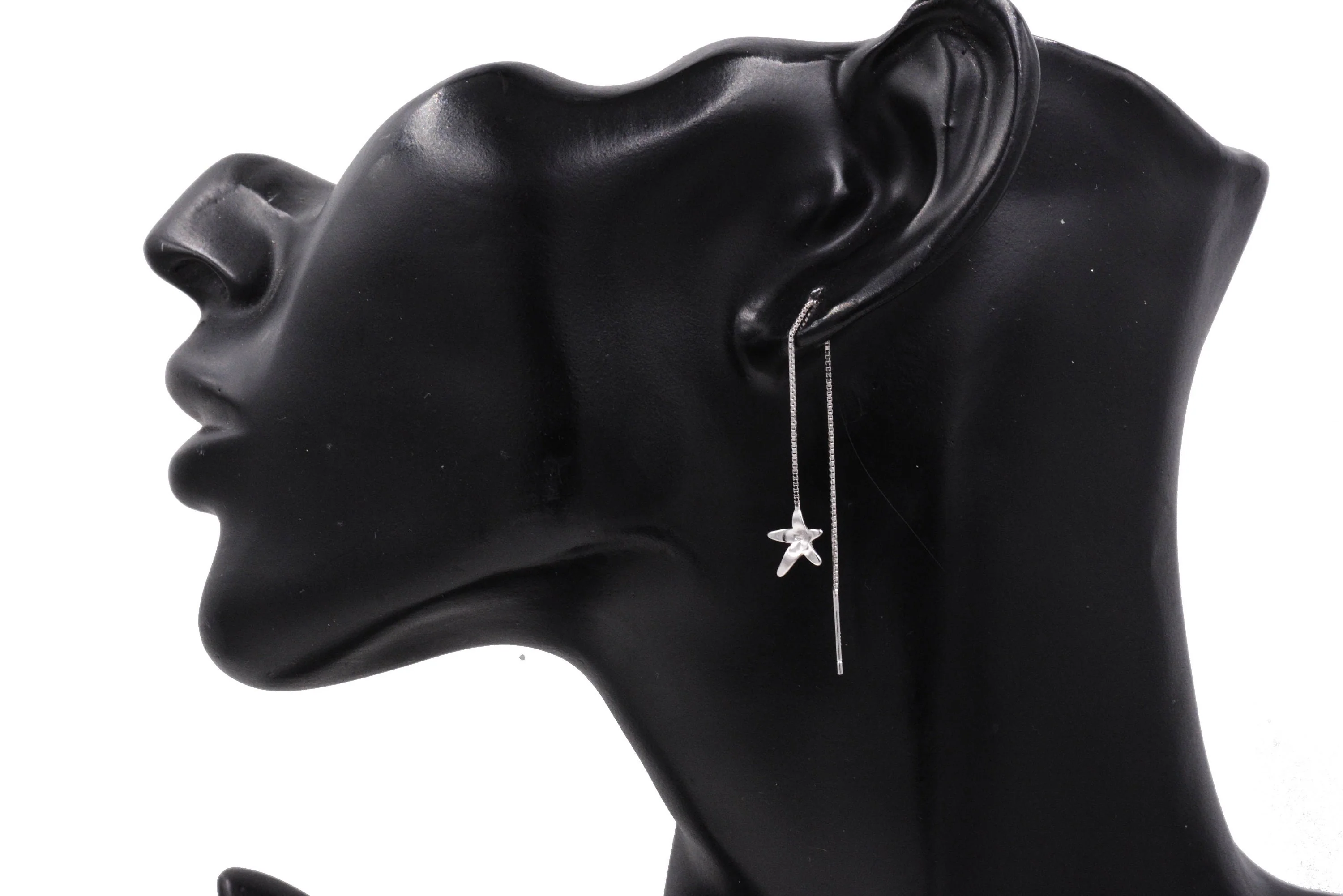 Sterling Silver Forget-me-not Flower Star Blossom Wire Ear Threader Drop Dangling Earrings - Nature Inspired Whimsical Design C63 - Image 9