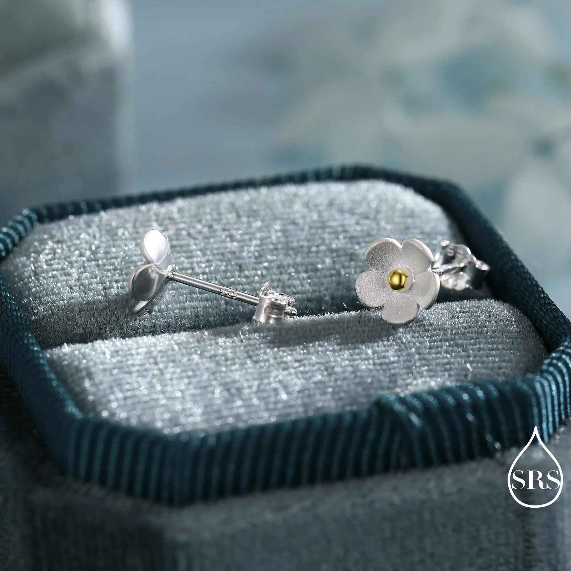Sterling Silver Forget-me-not Flower Stud Earrings, Nature Inspired Blossom Earrings, Cute and Quirky - Image 3