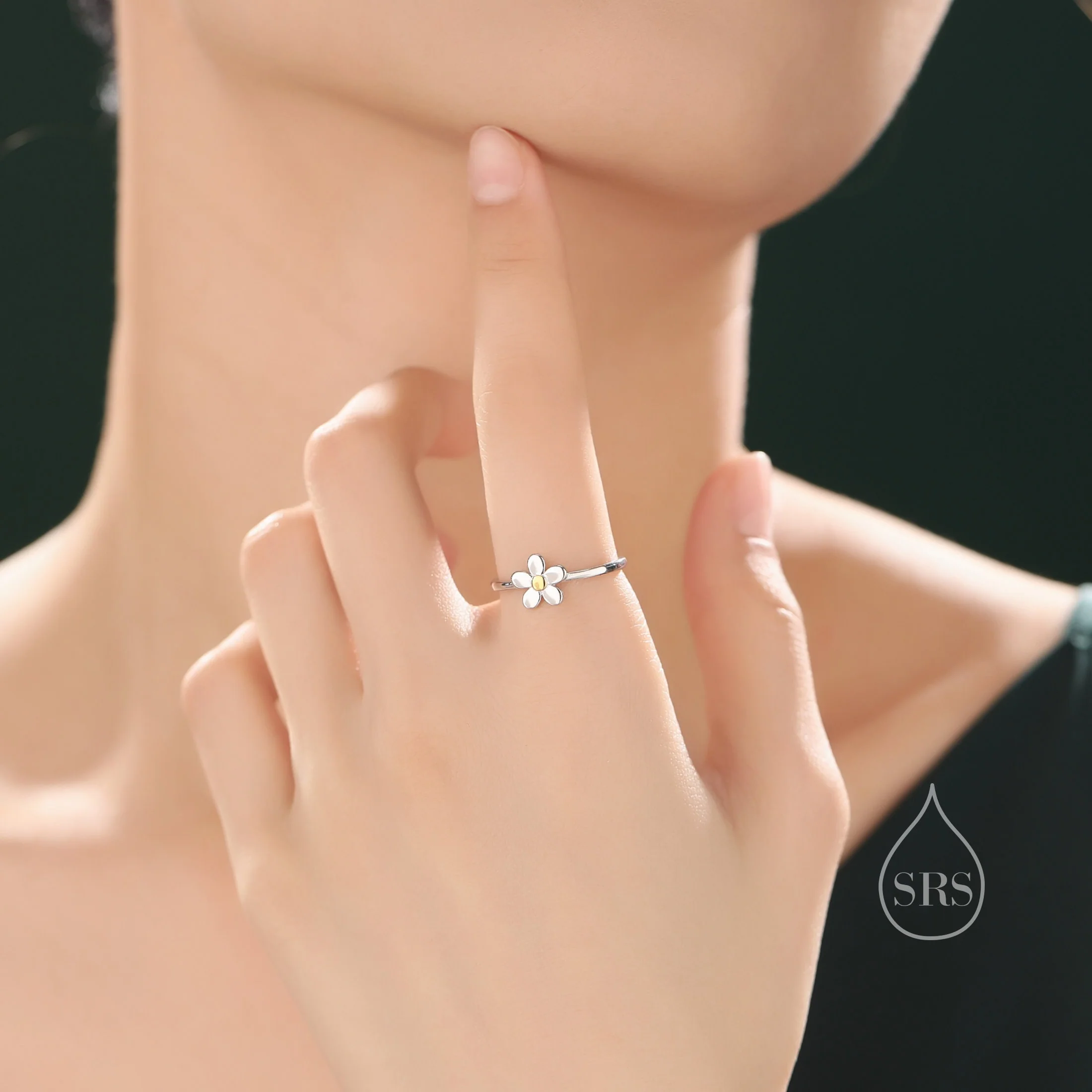 Sterling Silver Forget-Me-Not Ring, Adjustable Size, Minimalist Forget me not blossom ring, Daisy Flower Ring, Dainty and Delicate - Image 2