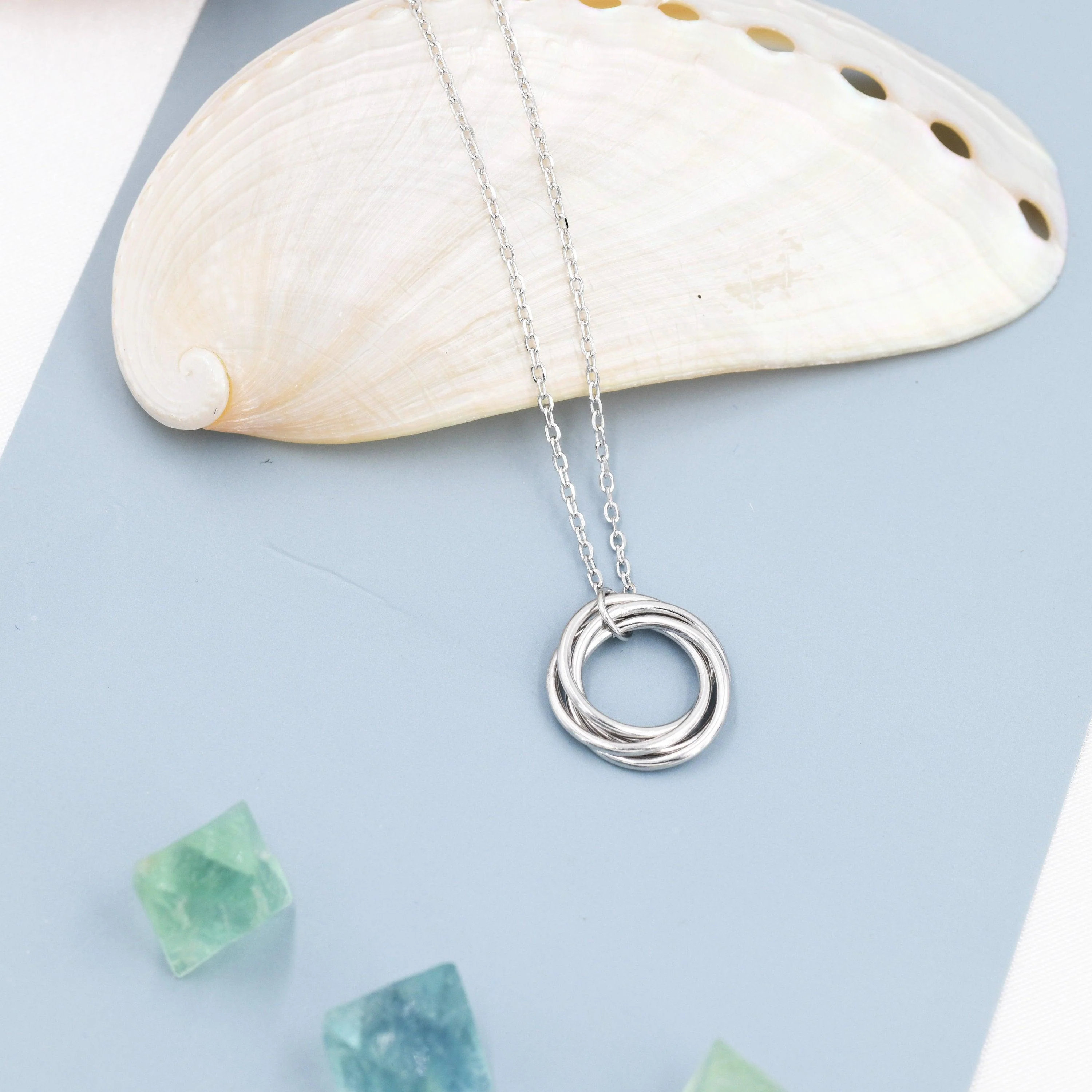 Sterling Silver Four Interlocking Circles Pendant Necklace, Four Entwined Rings for 40s, 40th Infinity Necklace - Image 2