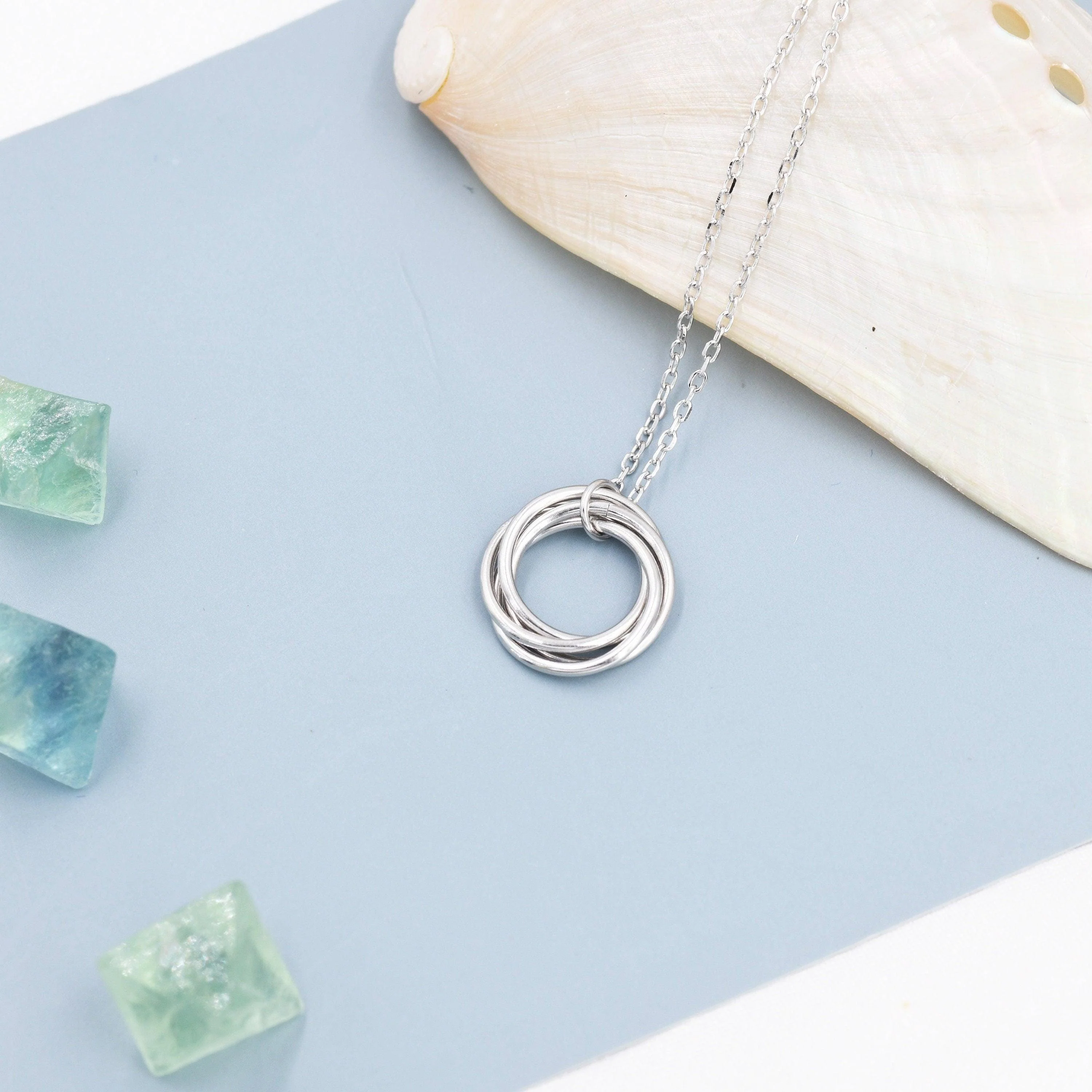 Sterling Silver Four Interlocking Circles Pendant Necklace, Four Entwined Rings for 40s, 40th Infinity Necklace - Image 3