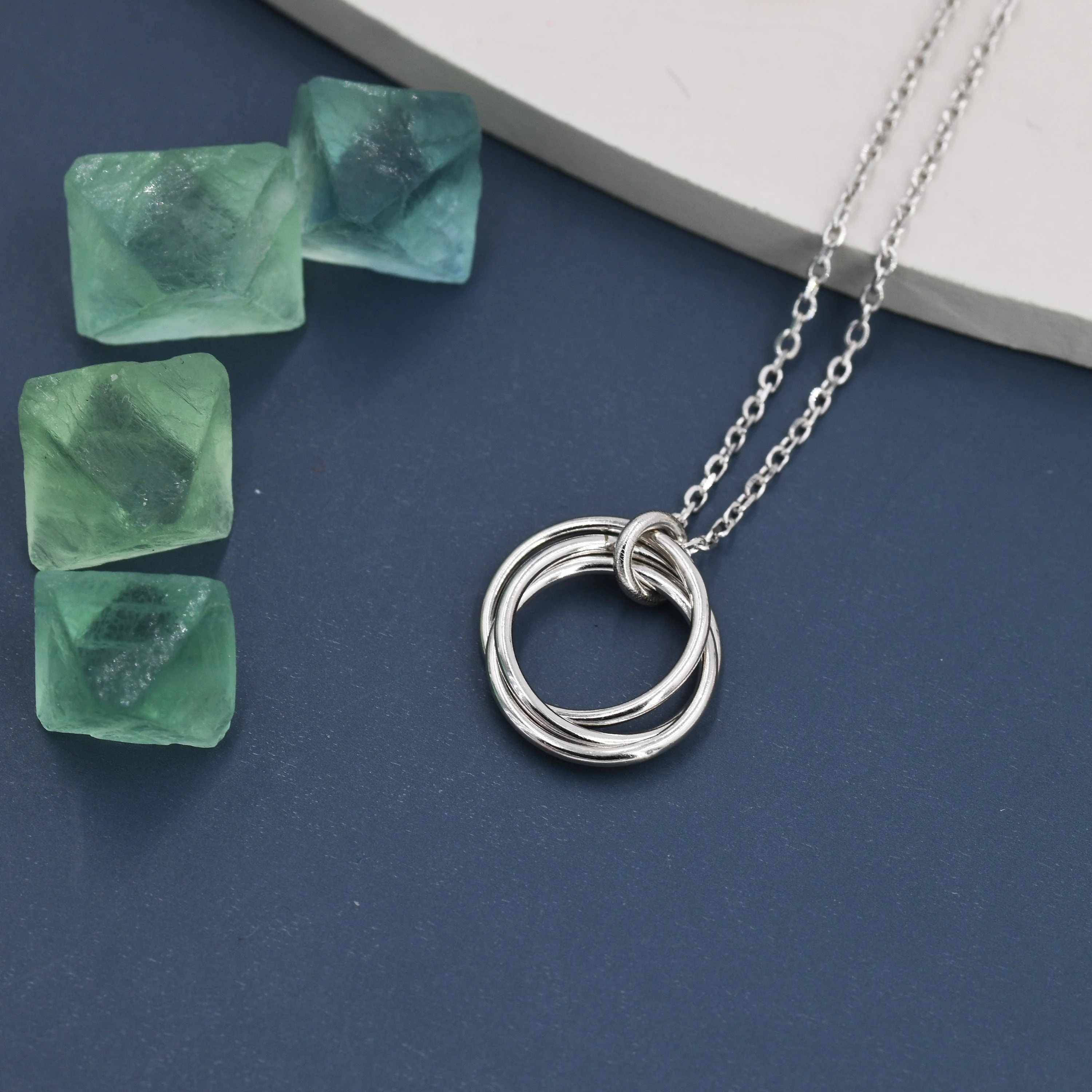 Sterling Silver Three Interlocking Circles Pendant Necklace, Three Entwined Circles for 30s, Infinity Necklace, Silver, Gold and Rose Gold, - Image 2