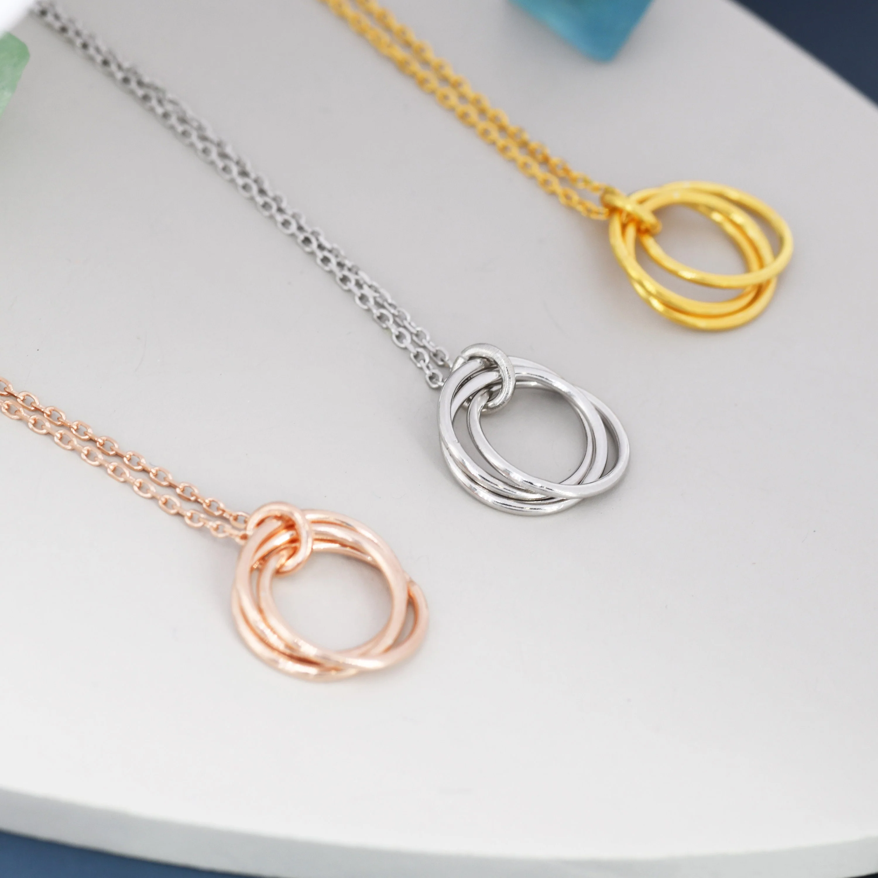 Sterling Silver Three Interlocking Circles Pendant Necklace, Three Entwined Circles for 30s, Infinity Necklace, Silver, Gold and Rose Gold, - Image 6