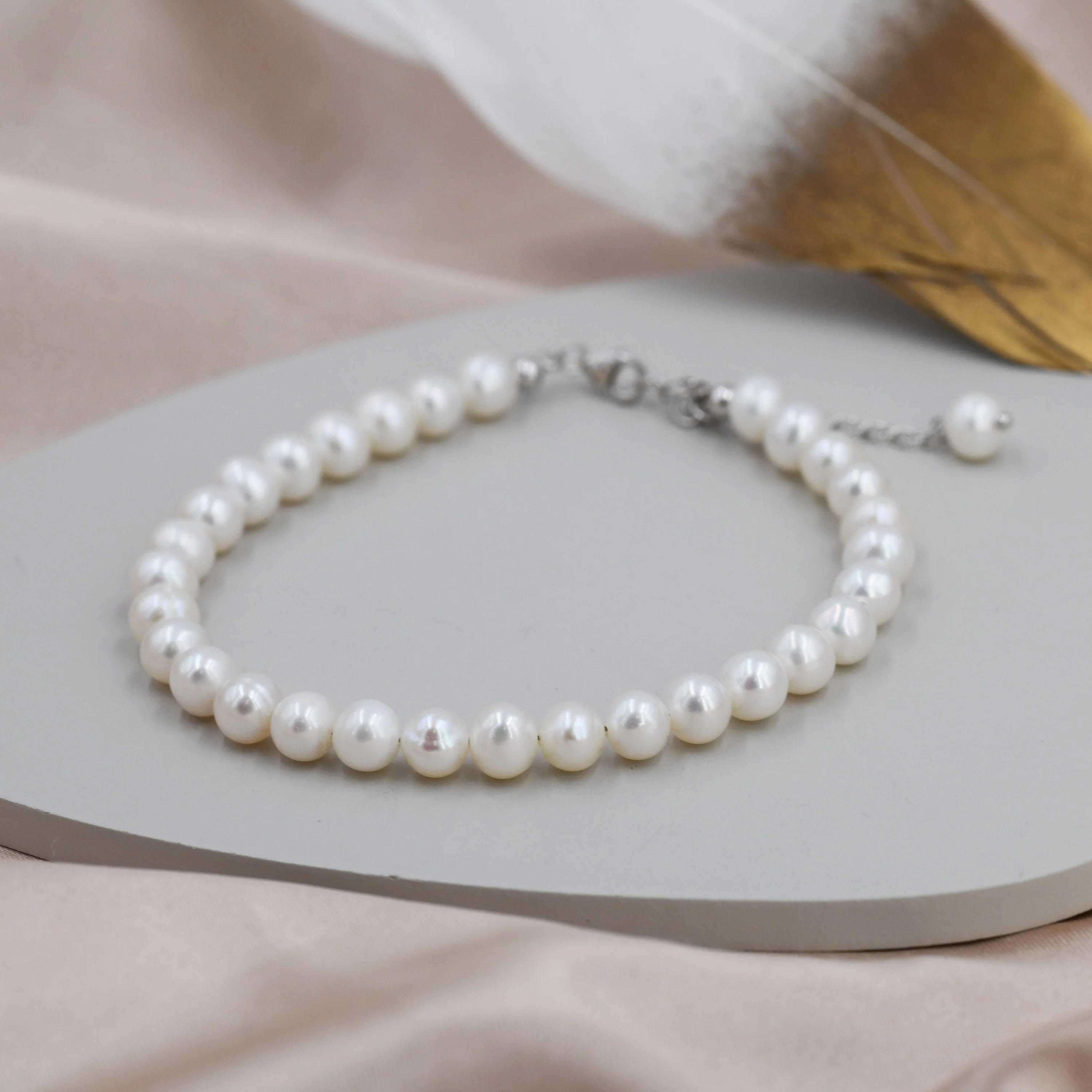 Sterling Silver Freshwater Baroque Pearl Bracelet, Silver or Gold, Genuine 6mm Fresh Water Pearls, Natural Pearl Bracelet, Ivory Pearls - Image 4