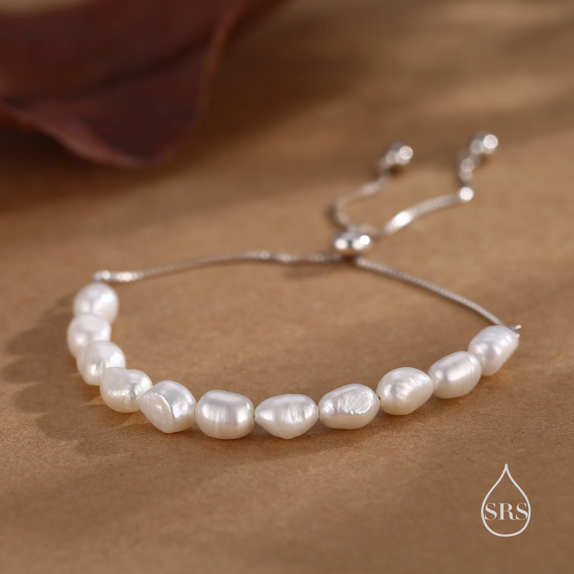Sterling Silver Freshwater Baroque Pearl Slider Bracelet, Silver or Gold or Rose Gold, Genuine Fresh Water Pearls, Natural Pearl Bracelet - Image 2
