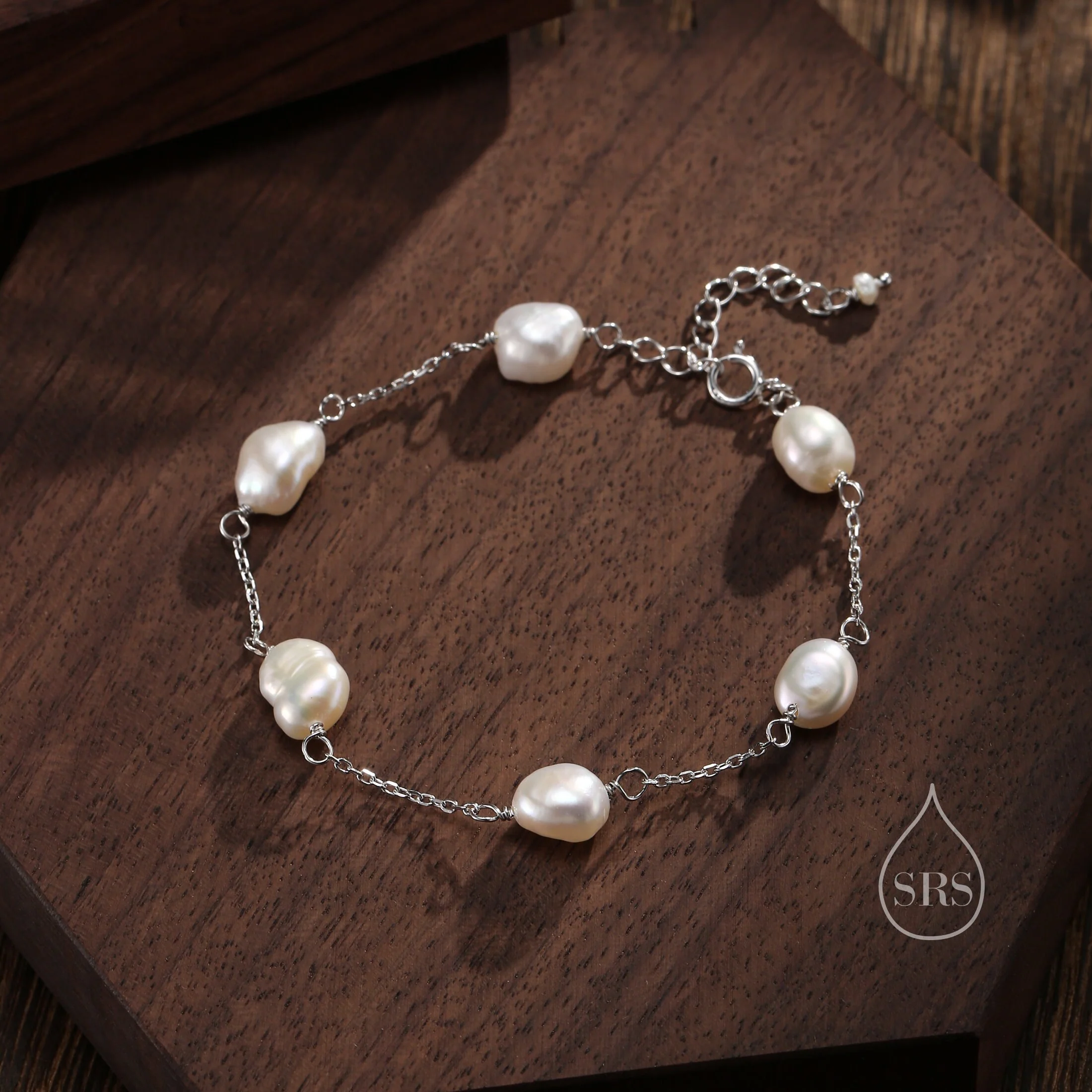 Sterling Silver Freshwater Pearl Bracelet, Silver or Gold, Genuine Fresh Water Baroque Pearls, Natural Keshi Pearl Bracelet, Ivory Pearls