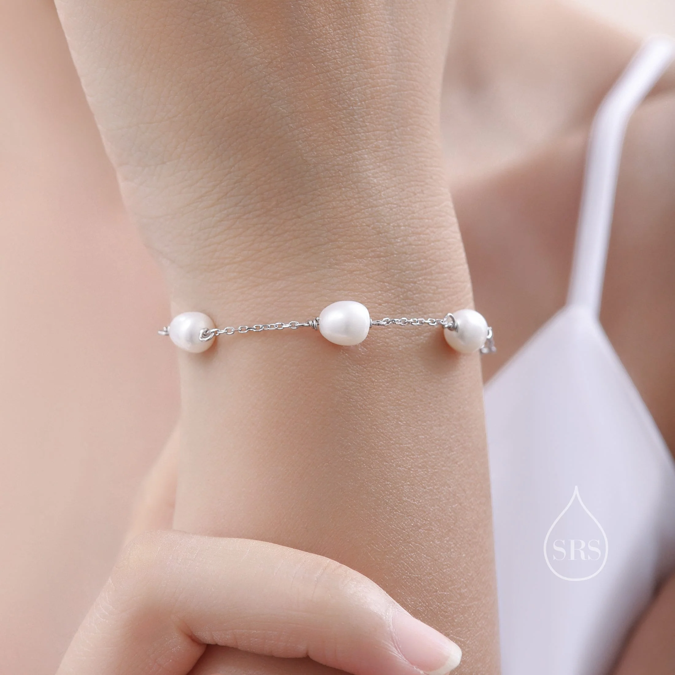 Sterling Silver Freshwater Pearl Bracelet, Silver or Gold, Genuine Fresh Water Baroque Pearls, Natural Keshi Pearl Bracelet, Ivory Pearls - Image 4