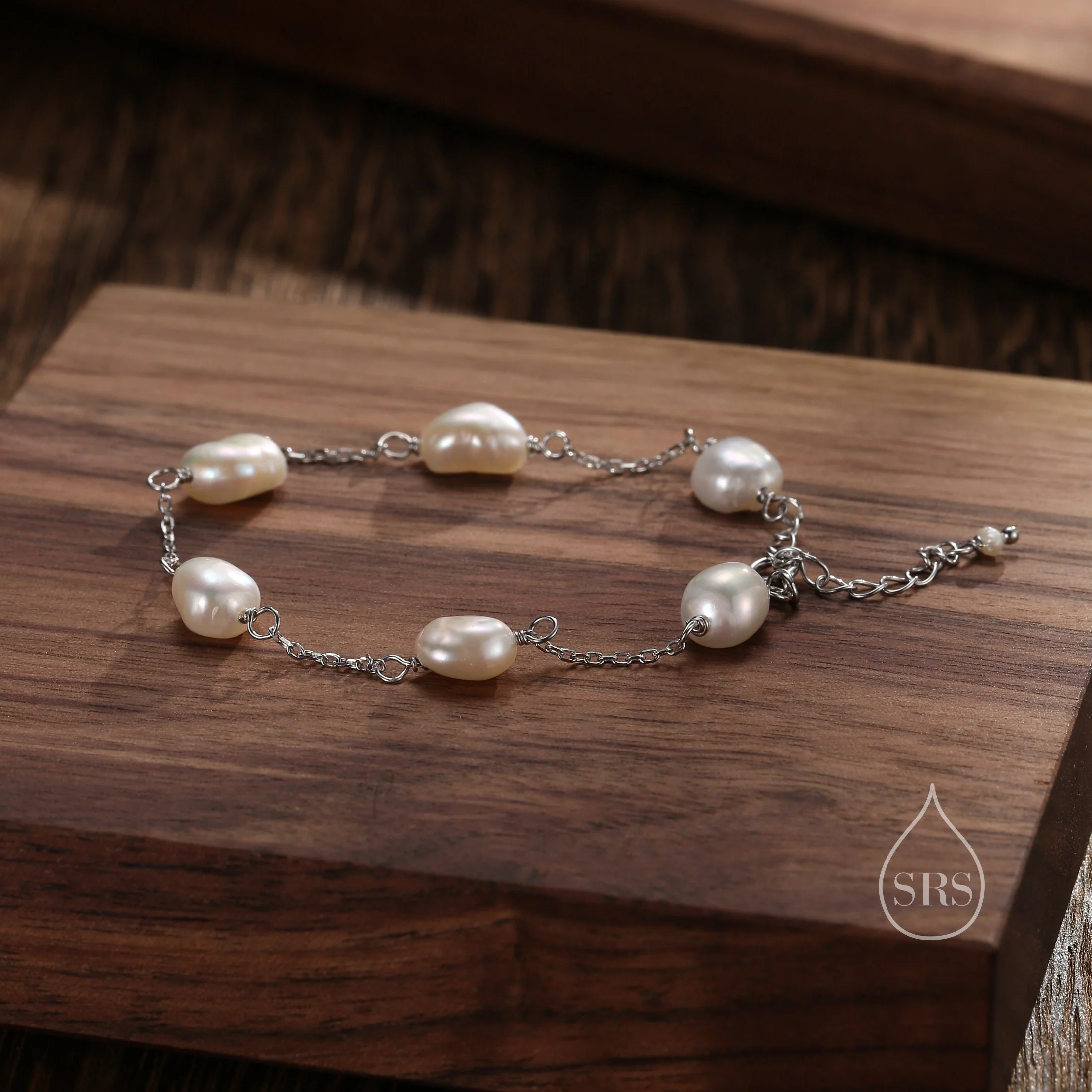 Sterling Silver Freshwater Pearl Bracelet, Silver or Gold, Genuine Fresh Water Baroque Pearls, Natural Keshi Pearl Bracelet, Ivory Pearls - Image 5