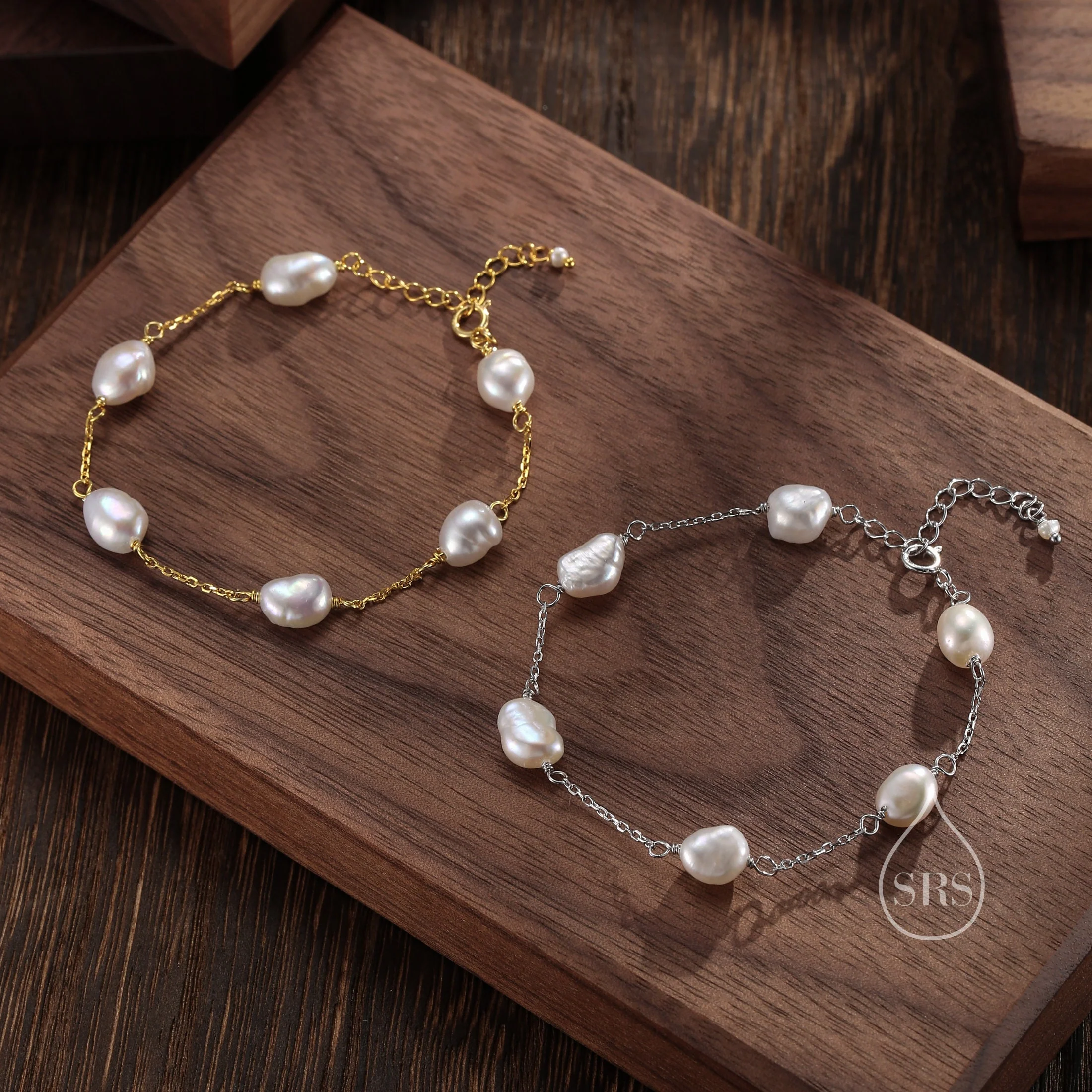 Sterling Silver Freshwater Pearl Bracelet, Silver or Gold, Genuine Fresh Water Baroque Pearls, Natural Keshi Pearl Bracelet, Ivory Pearls - Image 6