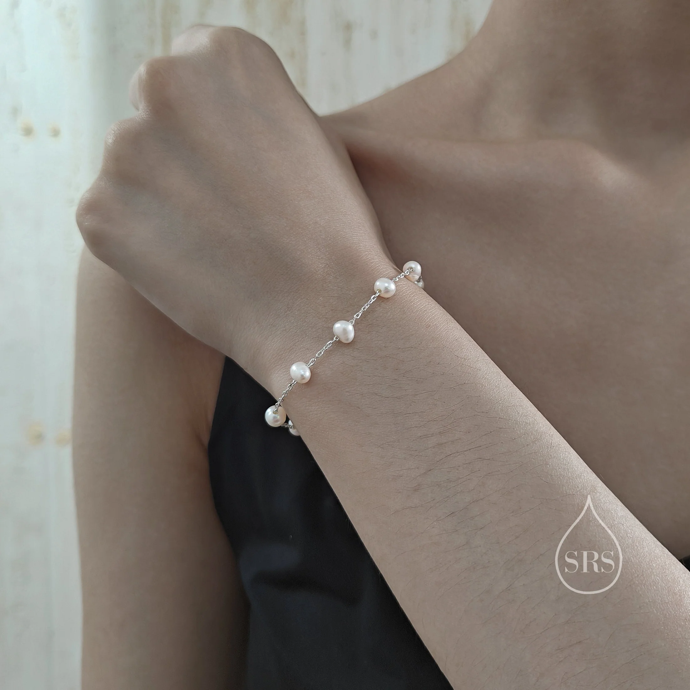 Sterling Silver Freshwater Pearl Bracelet, Silver or Gold, Genuine Fresh Water Pearls, Natural Pearl Bracelet - Image 2