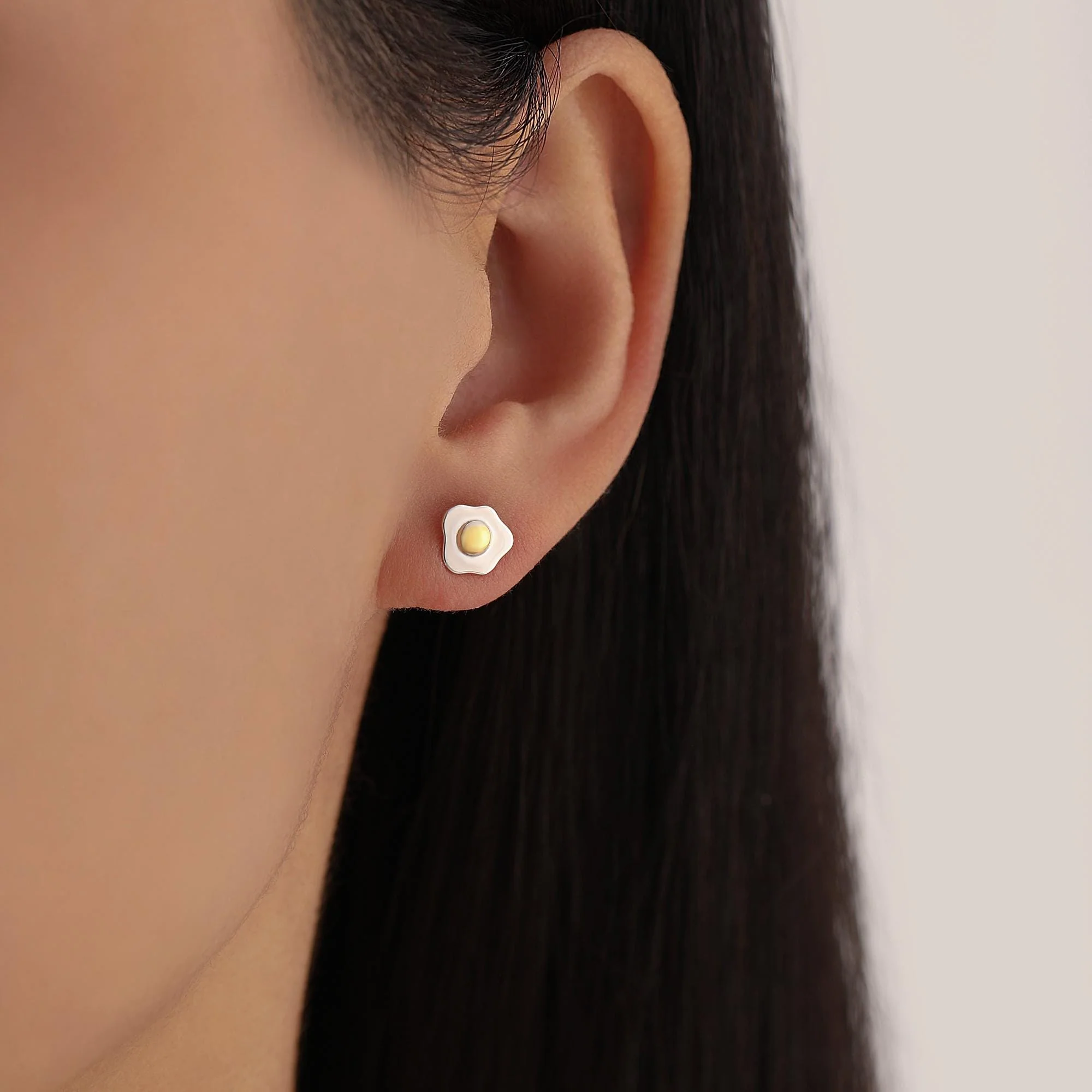 Sterling Silver Fried Egg Stud Earrings – Cute Breakfast Mini Studs – Food Jewellery - Image 2