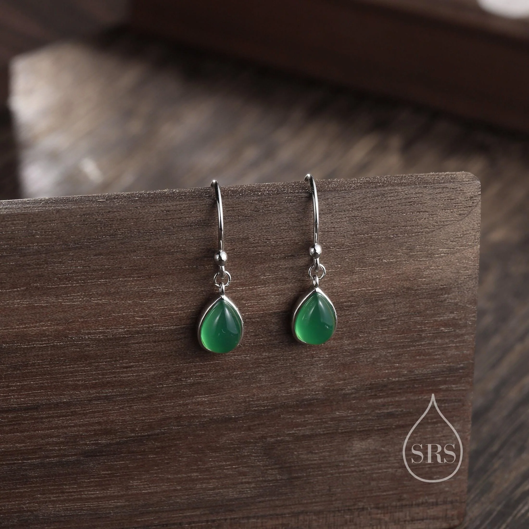 Sterling Silver Gemstone Droplet Hook Earrings, Genuine Stones with Lab-Created Moonstone and Opal, Pear-Shaped Drops - Image 5