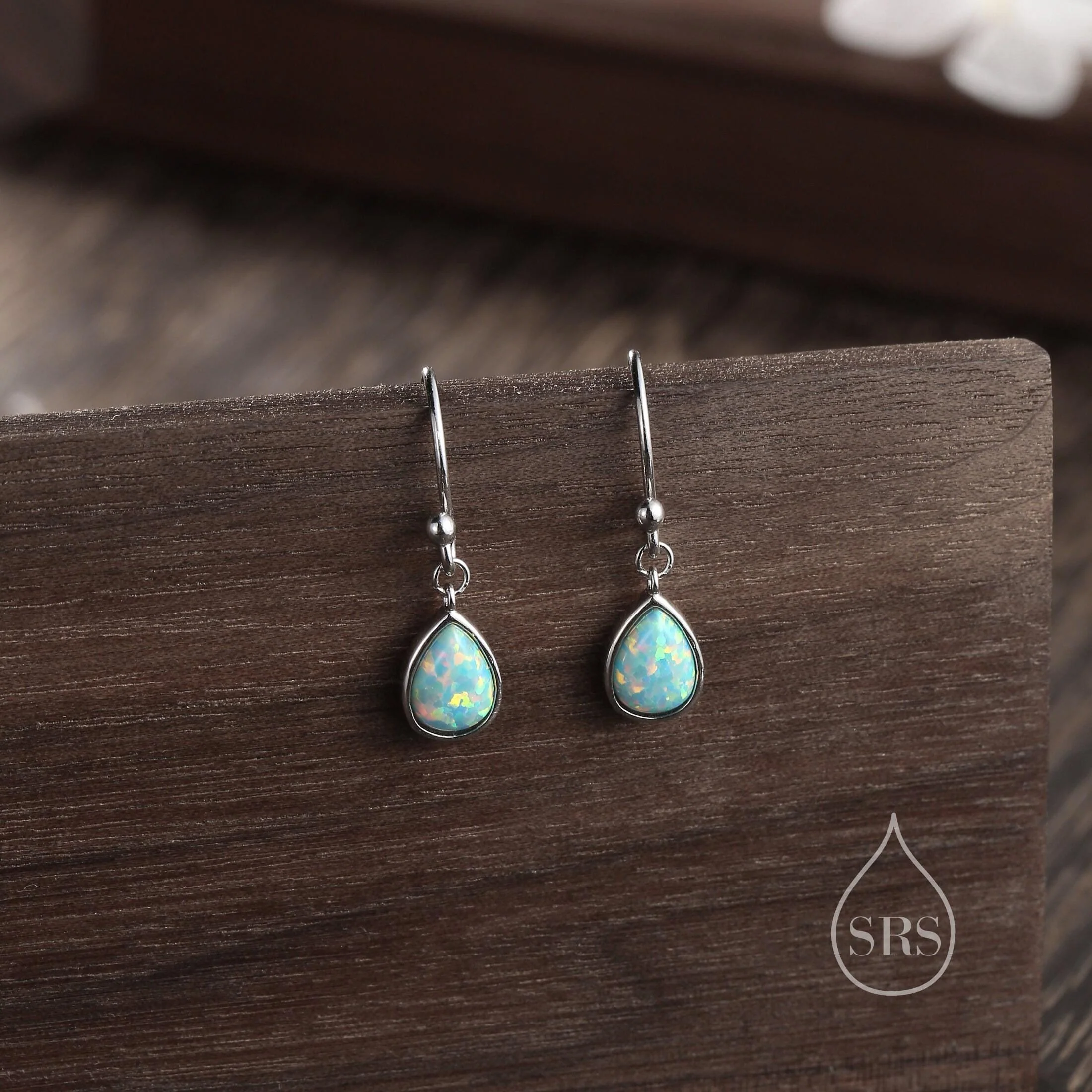 Sterling Silver Gemstone Droplet Hook Earrings, Genuine Stones with Lab-Created Moonstone and Opal, Pear-Shaped Drops - Image 6