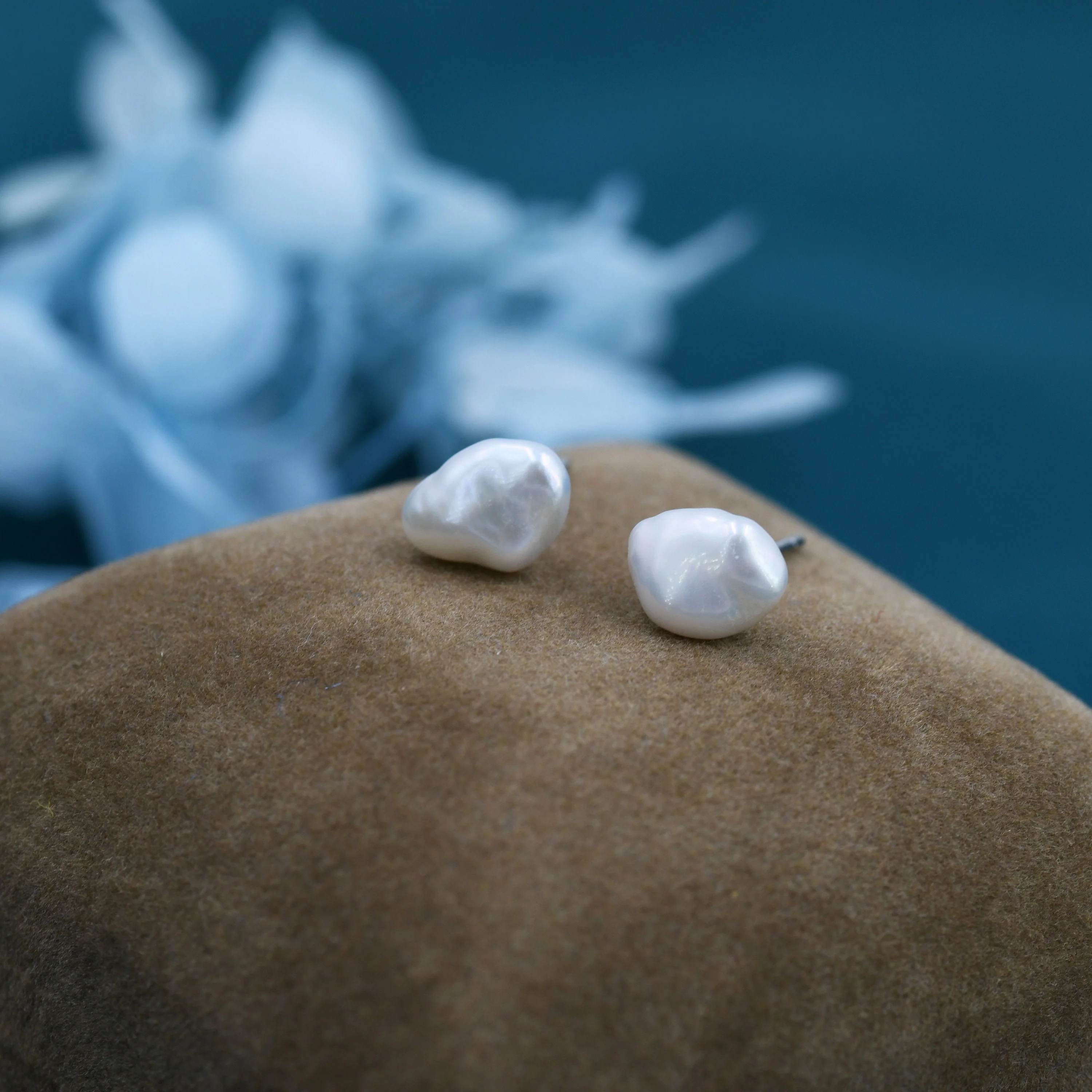 Sterling Silver Genuine Baroque Pearl Stud Earrings,  8mm, Natural Pearl Earrings, Irregular Shape Keshi Pearl Earrings - Image 5