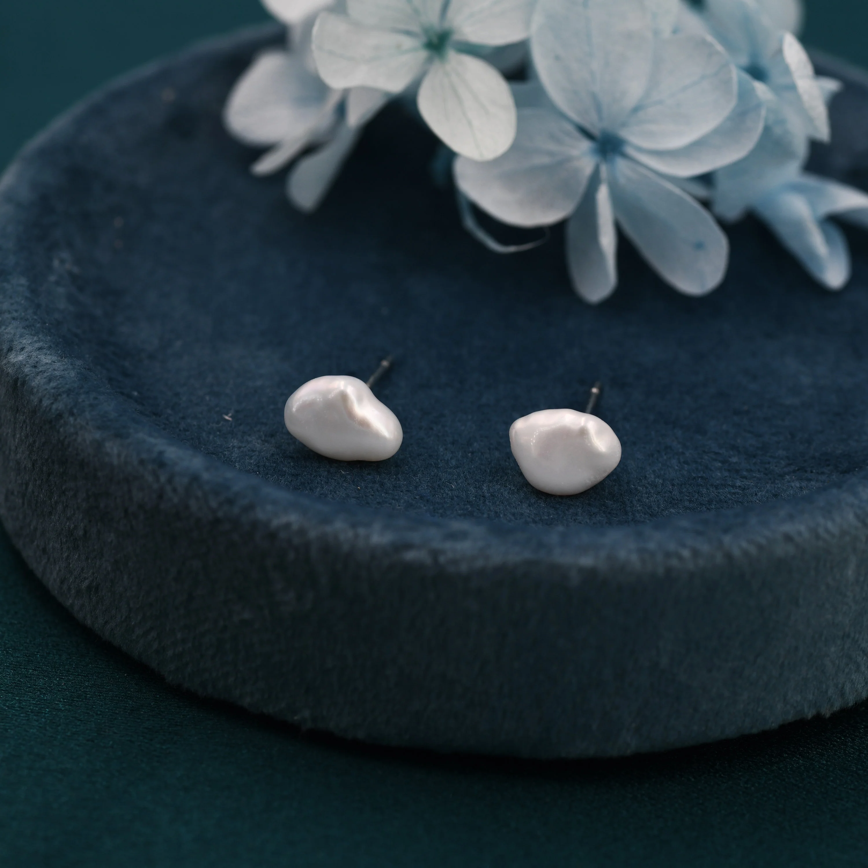 Sterling Silver Genuine Baroque Pearl Stud Earrings,  8mm, Natural Pearl Earrings, Irregular Shape Keshi Pearl Earrings - Image 6