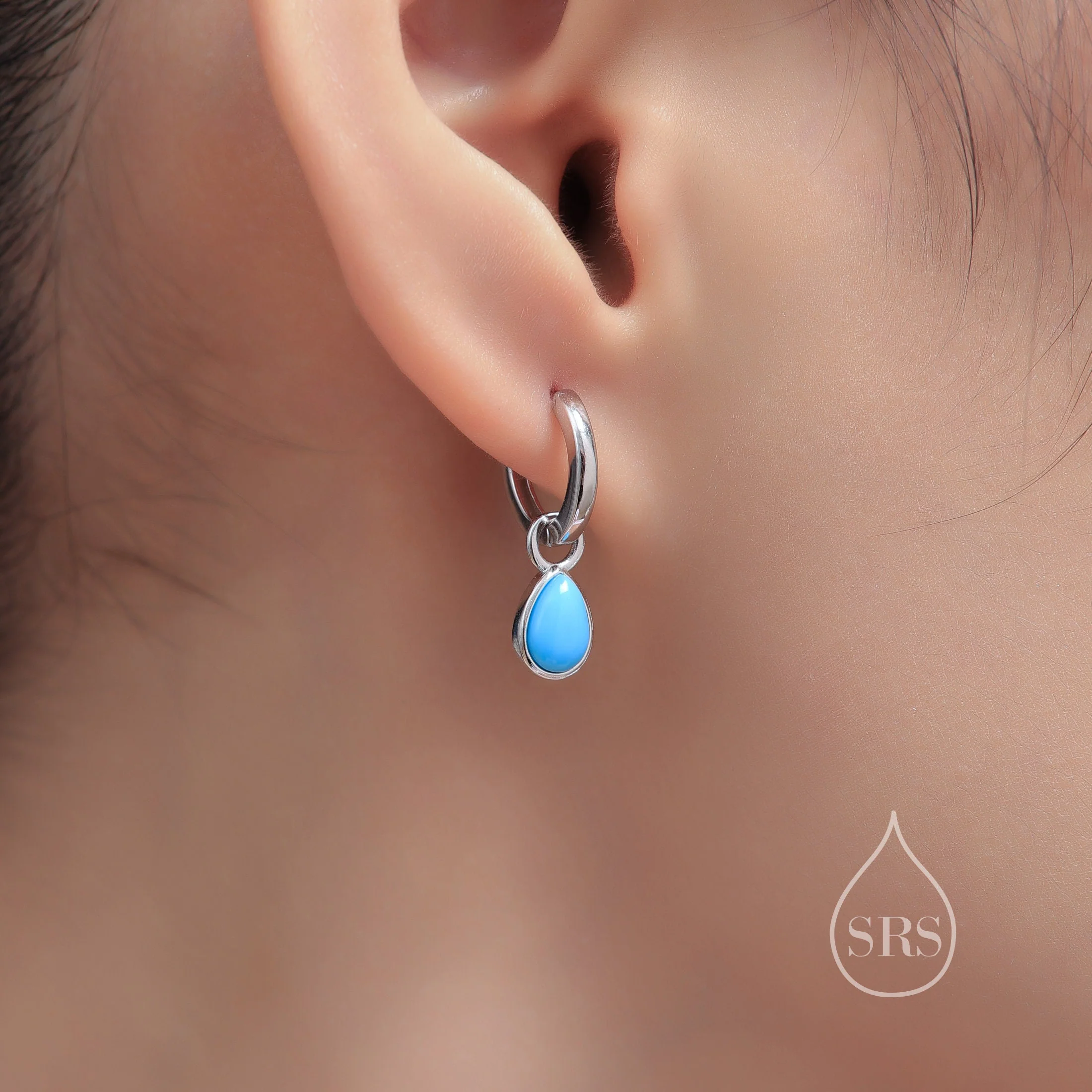Sterling Silver Genuine Blue Lapis Droplet Hoop Earrings, Detachable Pear Shape Lapis Lazuli Dangle Hoop Earrings, Interchangeable - Image 5