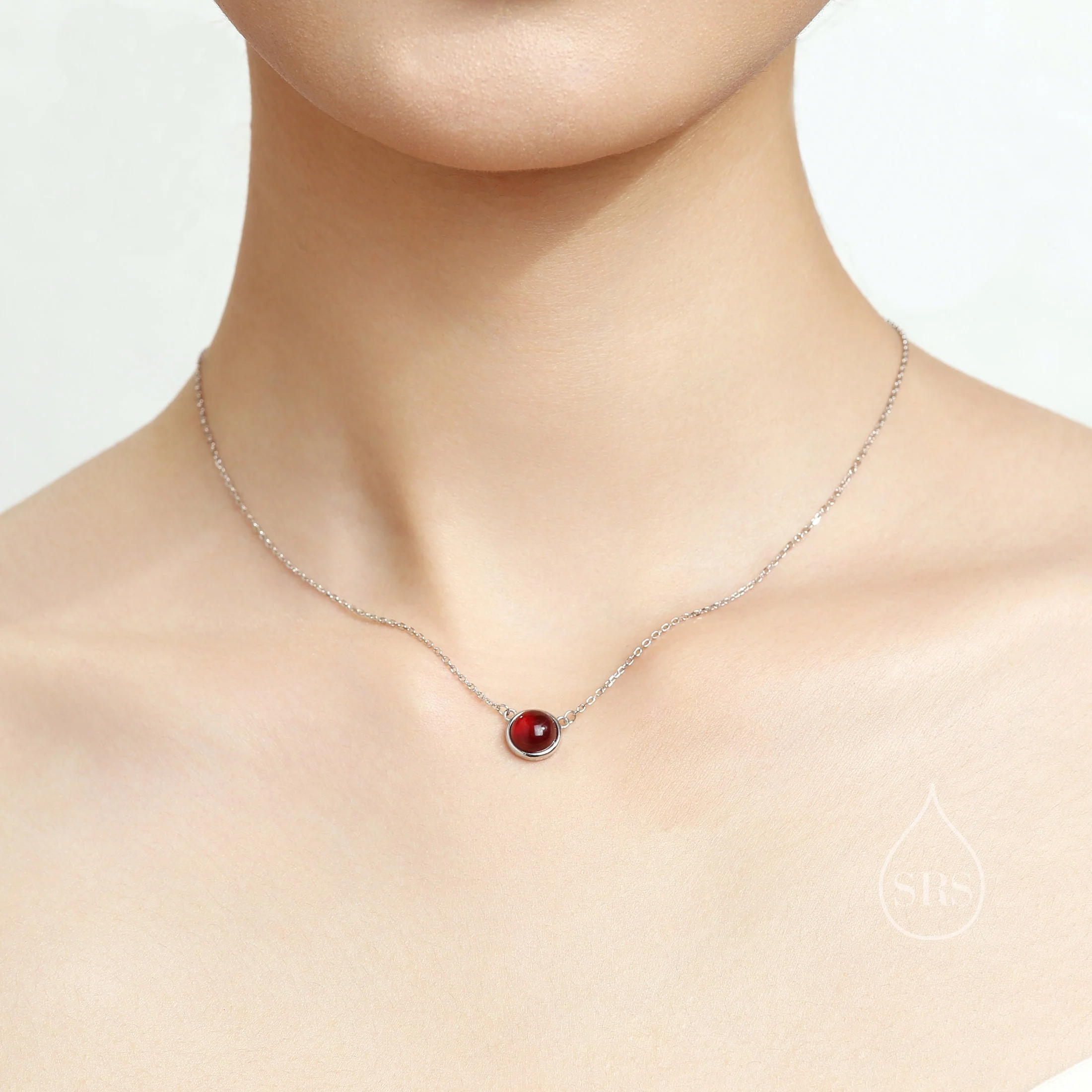 Sterling Silver Genuine Garnet Dainty Coin Pendant Necklace - Delicate Garnet Stone Coin Necklace, January Birthstone - Image 10