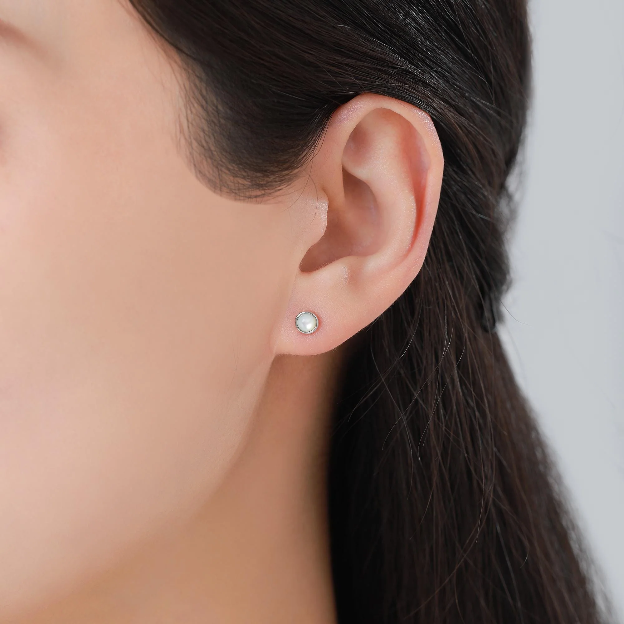 Sterling Silver Genuine Mother of Pearl Tiny Stud Earrings, Natural Mother of Pearl Stud, Natural Semi-Precious Gemstones, 4mm Bezel - Image 4