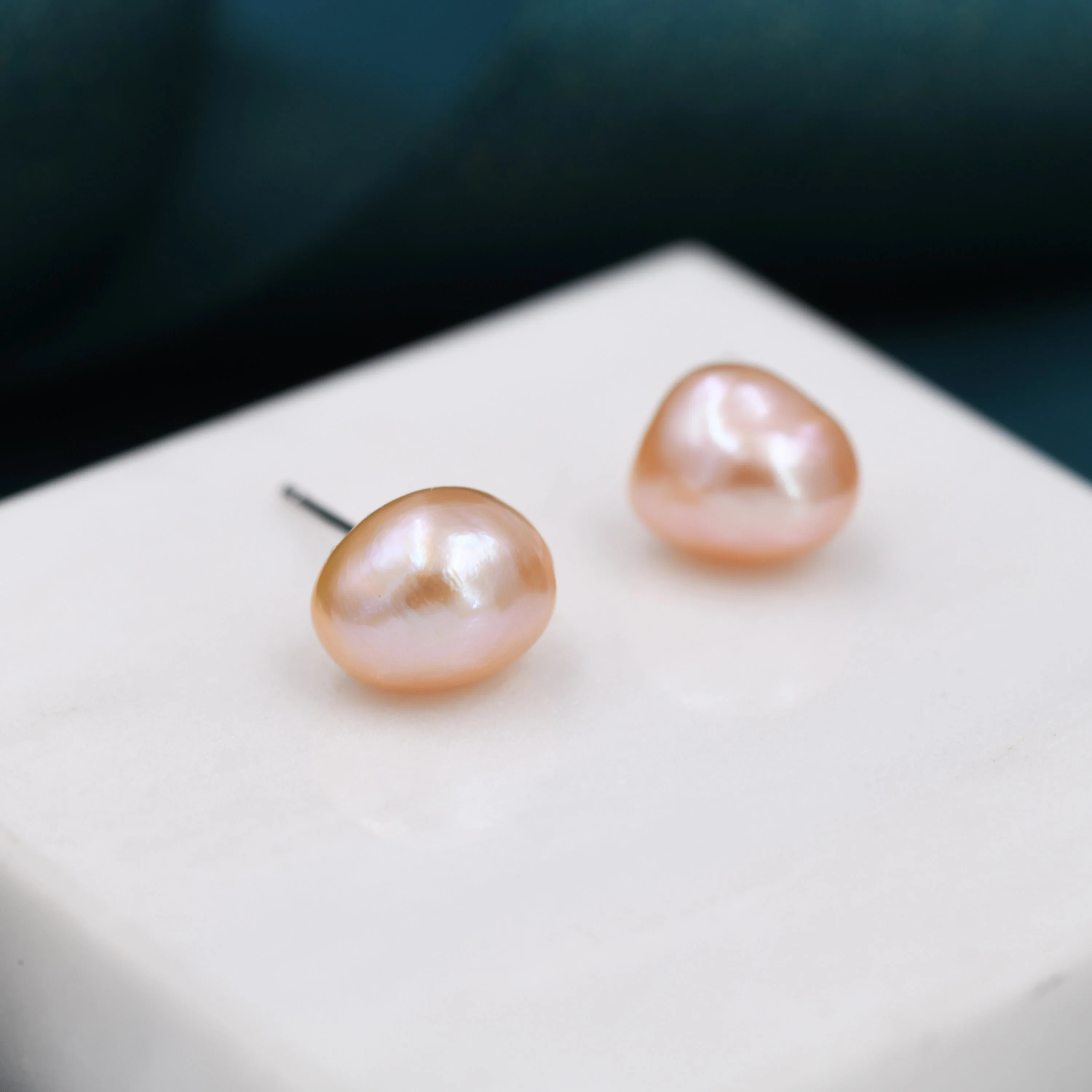Sterling Silver Genuine Pink Baroque Pearl Stud Earrings,  8mm, Natural Pearl Earrings, Irregular Shape Keshi Pearl Earrings - Image 2