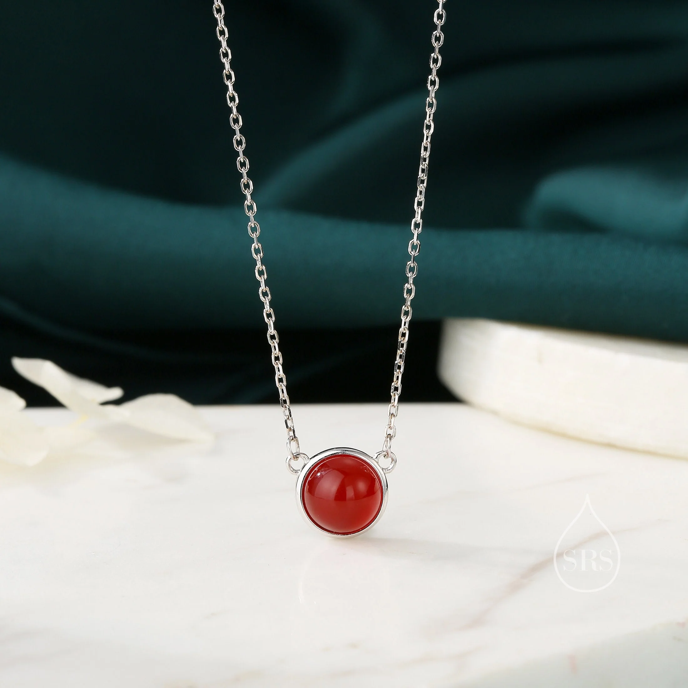 Sterling Silver Genuine Red Onyx Dainty Coin Pendant Necklace - Delicate Red Chalcedony Stone Coin Necklace, January Birthstone - Image 3