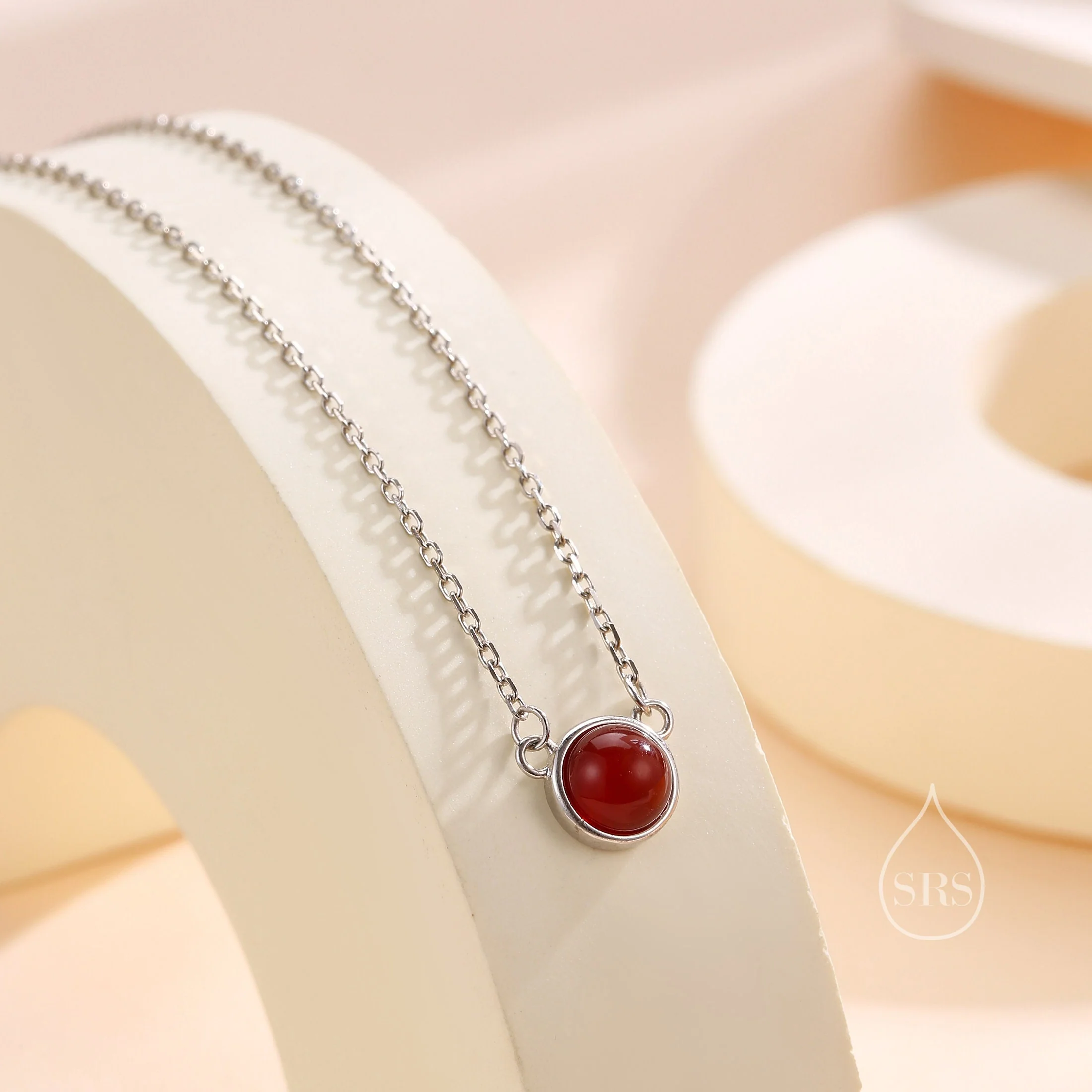 Sterling Silver Genuine Red Onyx Dainty Coin Pendant Necklace - Delicate Red Chalcedony Stone Coin Necklace, January Birthstone - Image 7