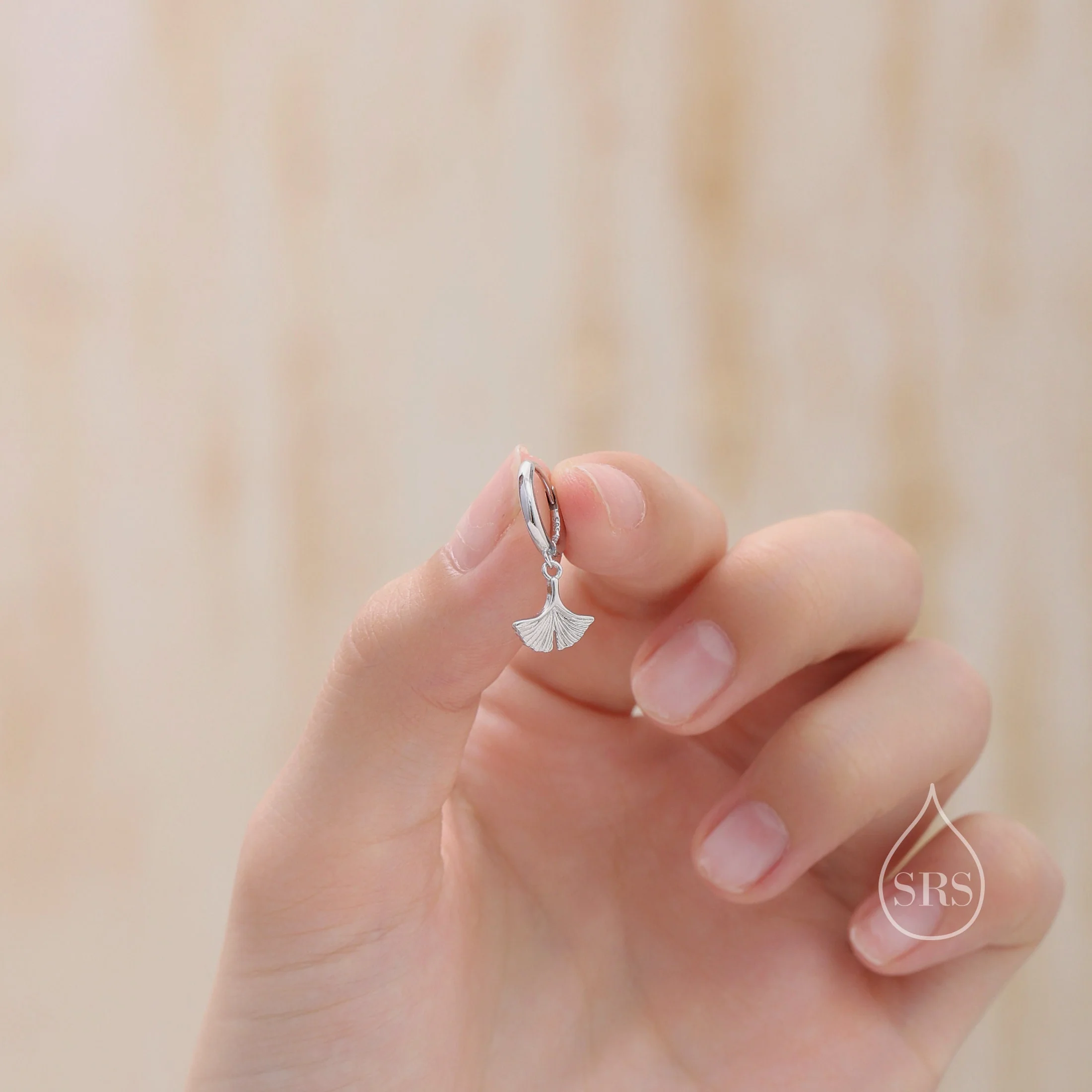 Sterling Silver Ginkgo Leaf Hoops Earrings, Silver or Gold or Rose Gold, Ginkgo Leaf Earrings, Leaf Earrings, - Image 2
