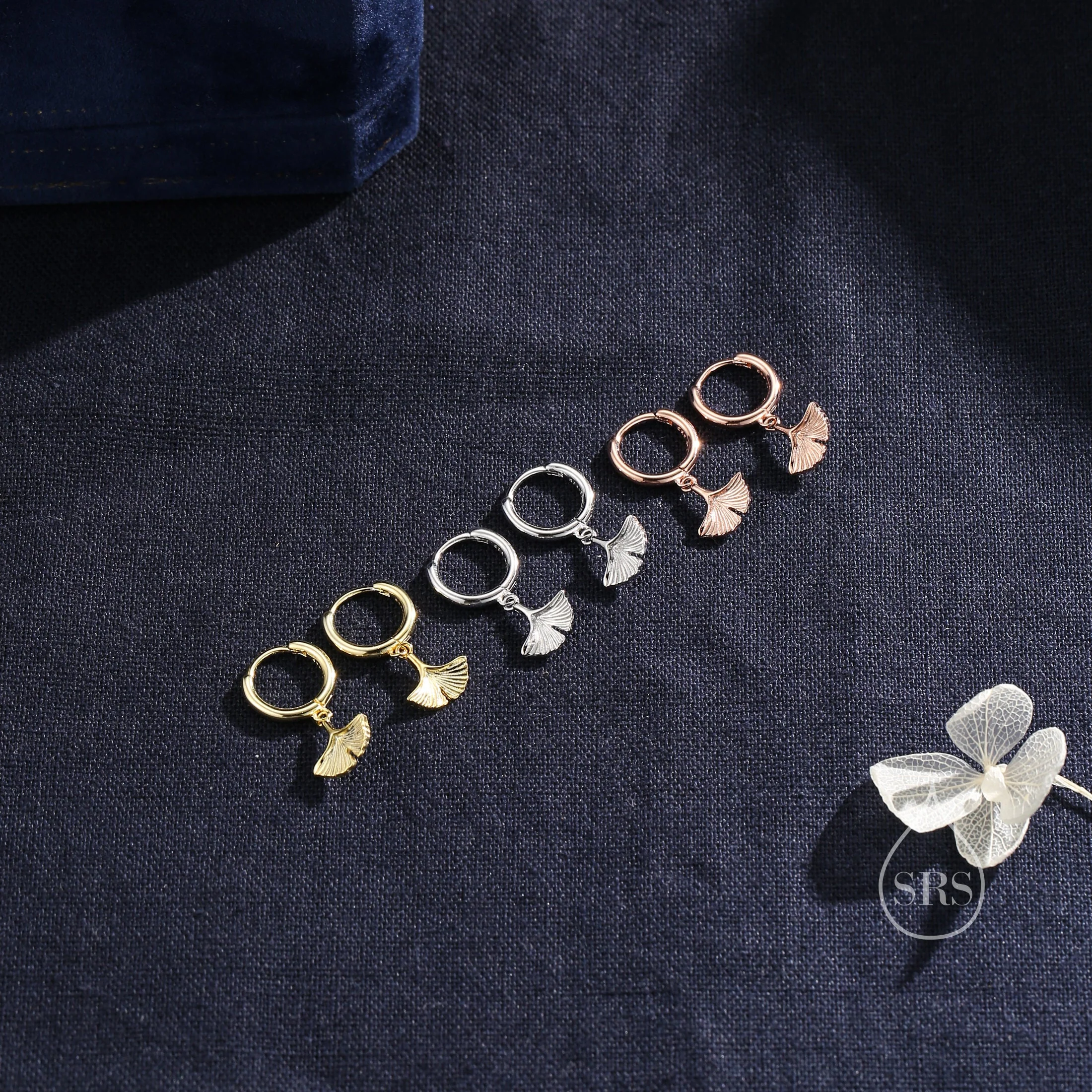 Sterling Silver Ginkgo Leaf Hoops Earrings, Silver or Gold or Rose Gold, Ginkgo Leaf Earrings, Leaf Earrings, - Image 6
