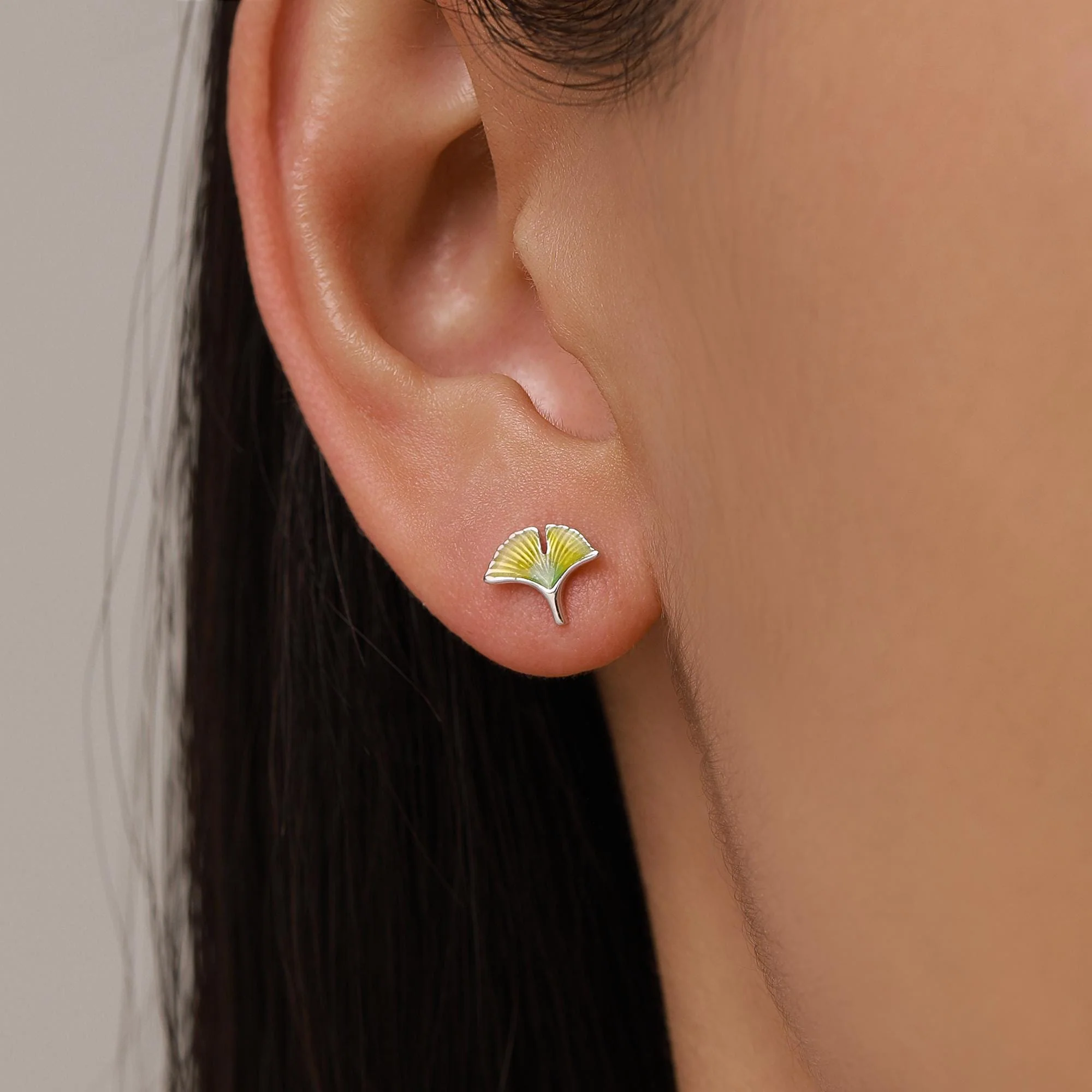 Sterling Silver Ginkgo Leaf Stud Earrings - Image 2