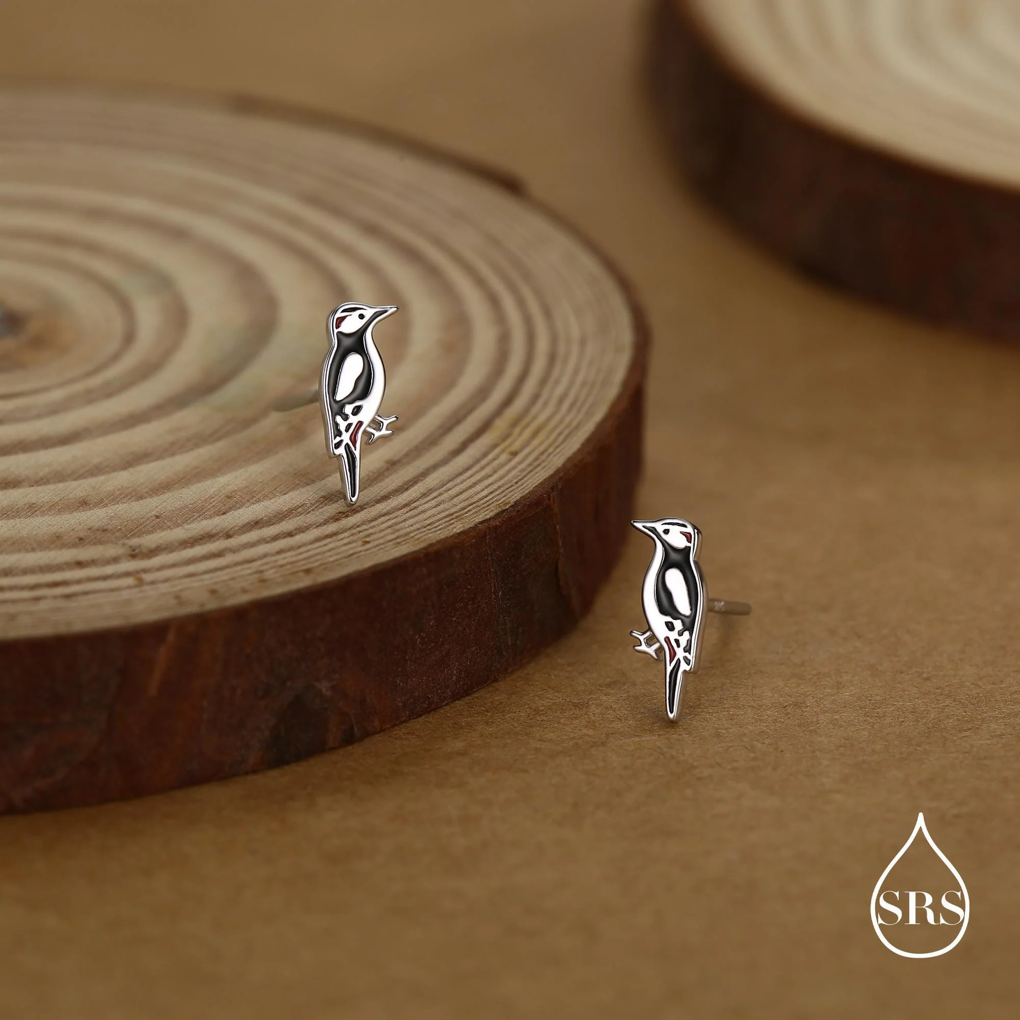 Sterling Silver Great Spotted Woodpecker Stud Earrings - Image 3